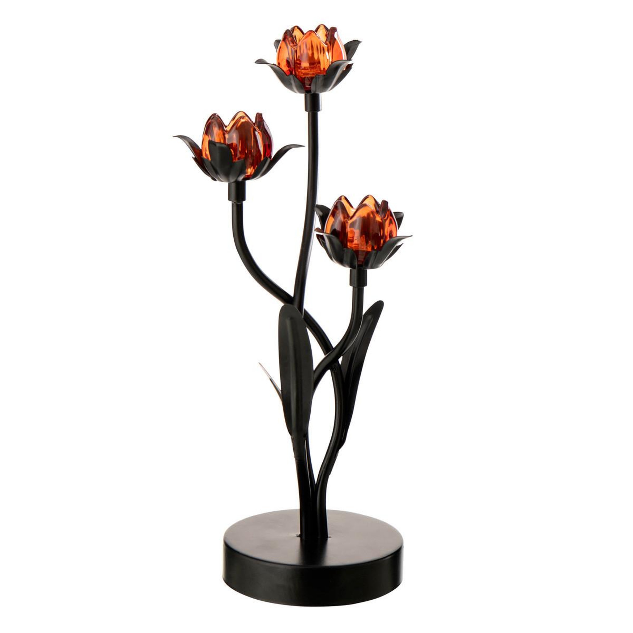 J-LINE Lampe à poser à led  fleur  36cm noir & orange