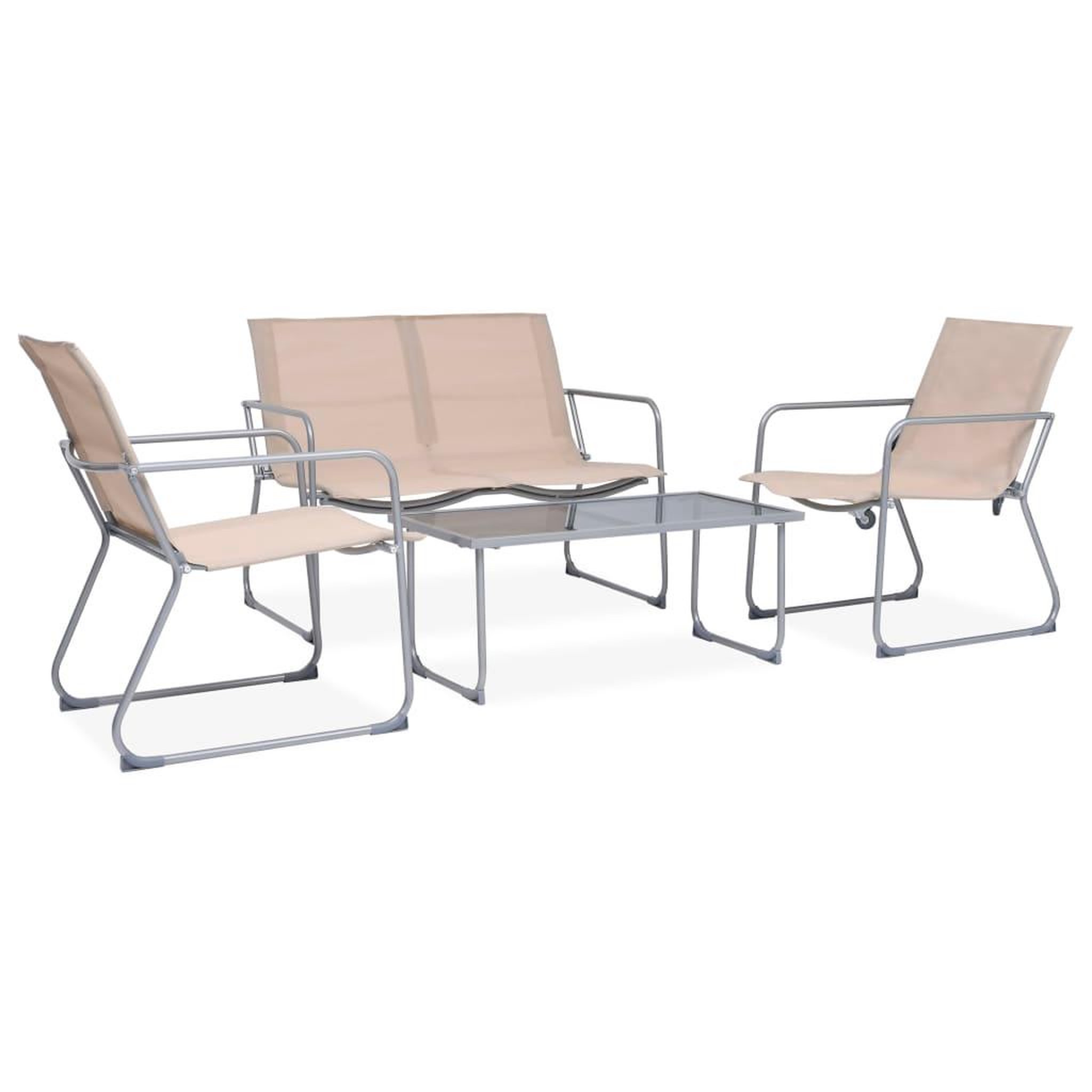 VIDAXL Salon de jardin 4 pcs tissu et acier creme