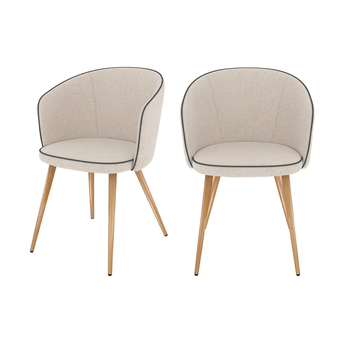 Rendez vous déco Lot de 2 chaises en tissu gris clair et pieds en métal - Chiara