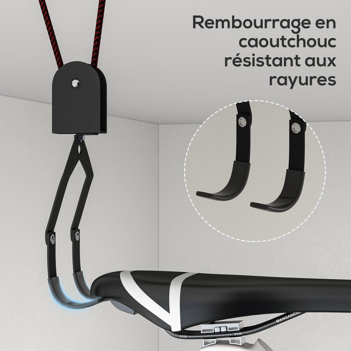 HOMCOM Élévateur de vélo support vélo plafond fixation murale ascenseur vélo avec poulie mécanisme de verrouillage capacité de chargement 20 kg acier noir