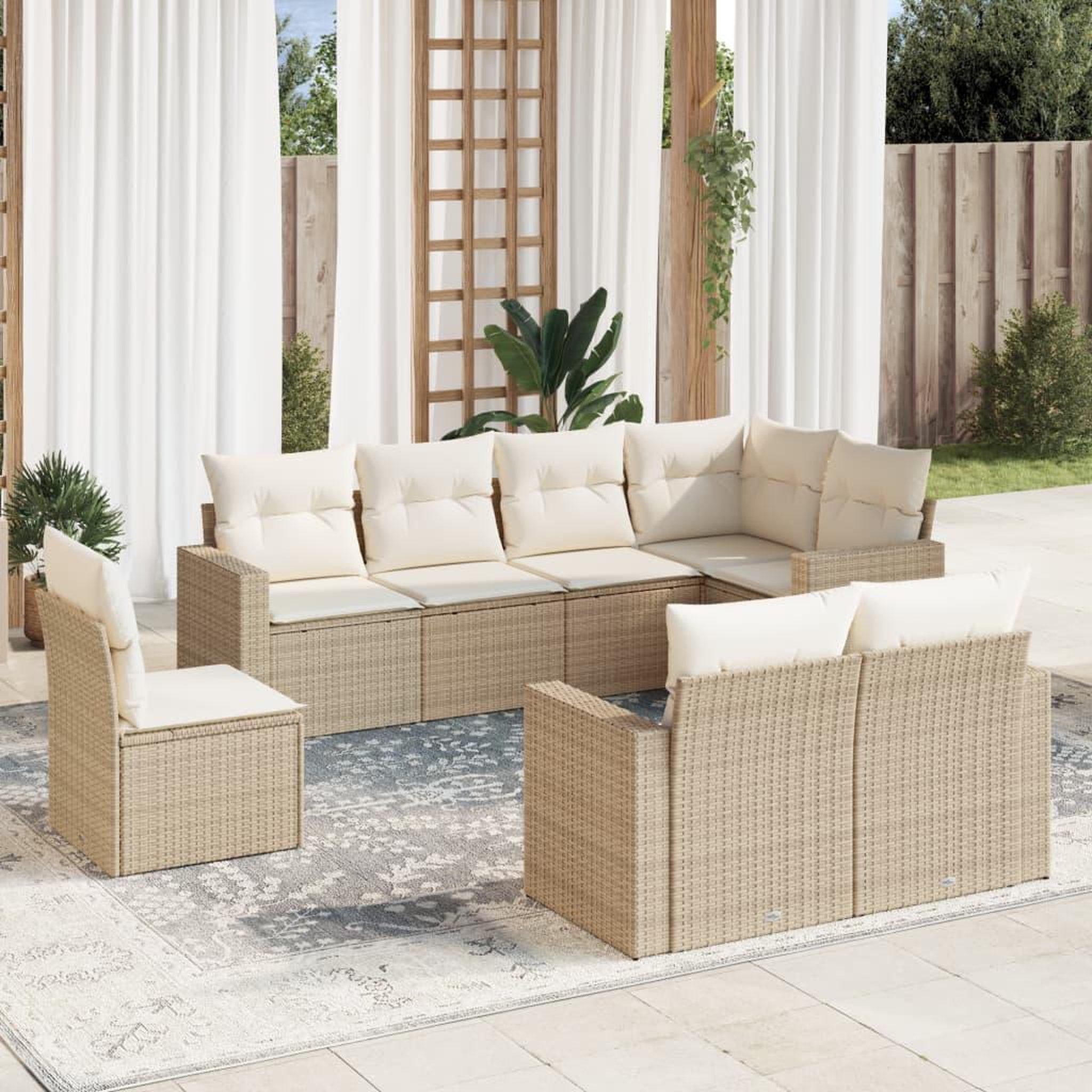 VIDAXL Salon de jardin avec coussins 8 pcs beige resine tressee