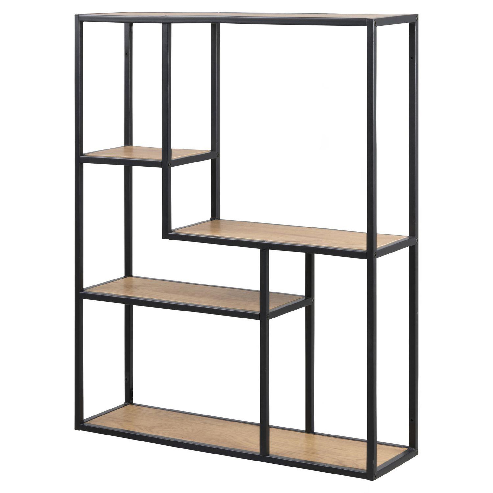 TOILINUX Etagère sur 3 niveaux asymétriques en MDF et métal. Coloris disponibles : Noir, Marron
