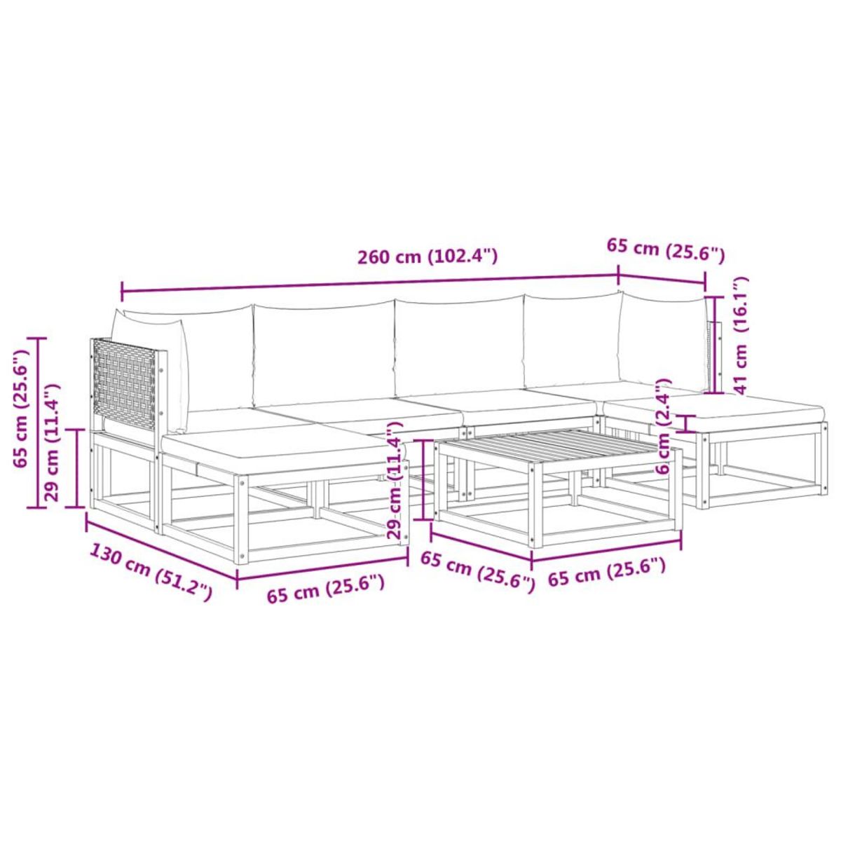 VIDAXL Salon de jardin avec coussins 7 pcs bois massif d'acacia
