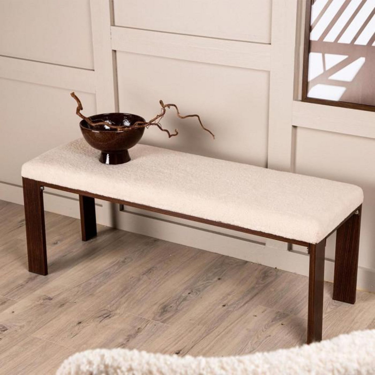 Paris Prix Banc en Tissu Polaire  Chester  120cm Blanc