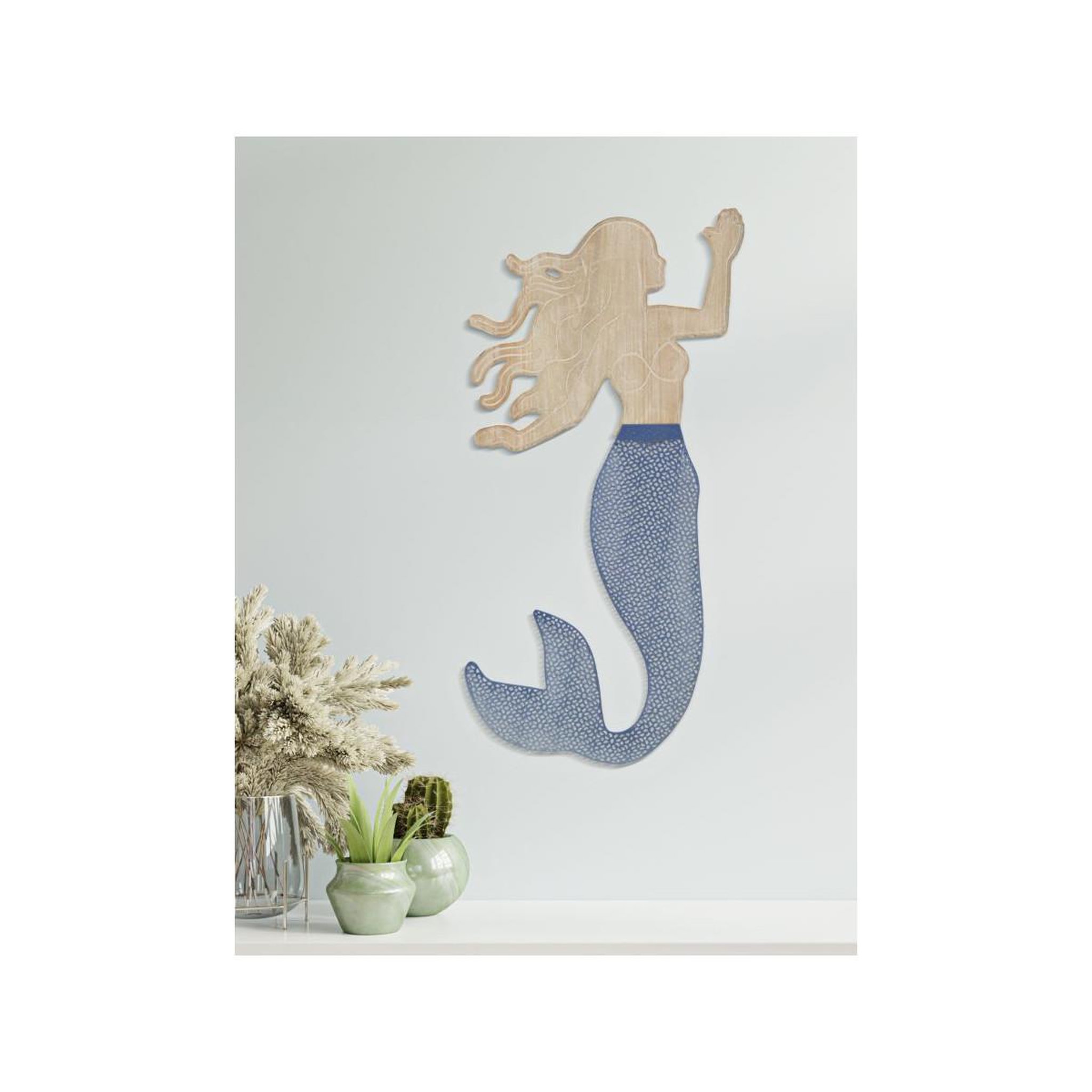 Voir la diapositive 5 : Paris Prix Décoration murale en métal  sirène  60cm naturel & bleu