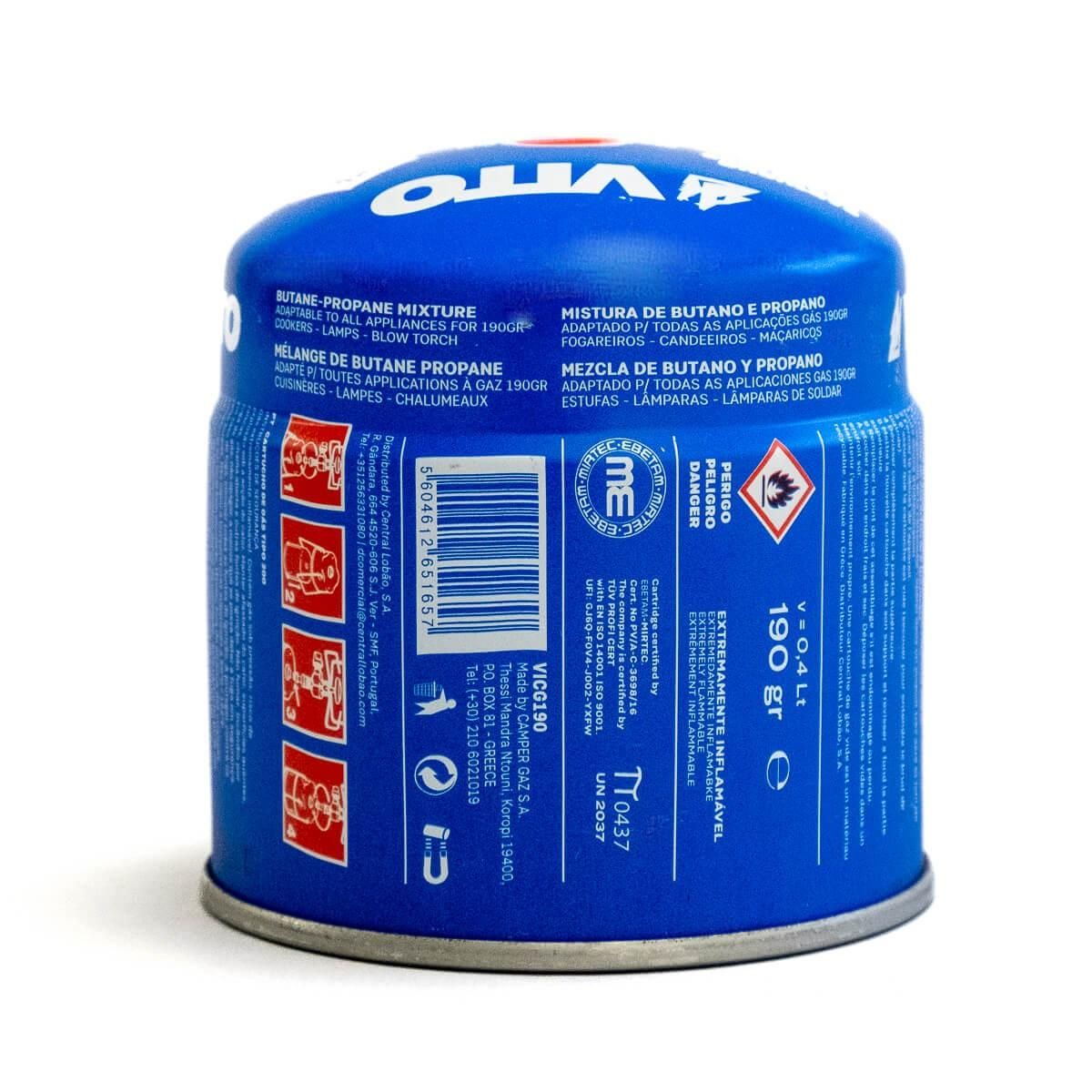 VITO Pro-Power Pack de 12 Cartouches gaz 190g butane perçable sécurité stop-gaz VITO