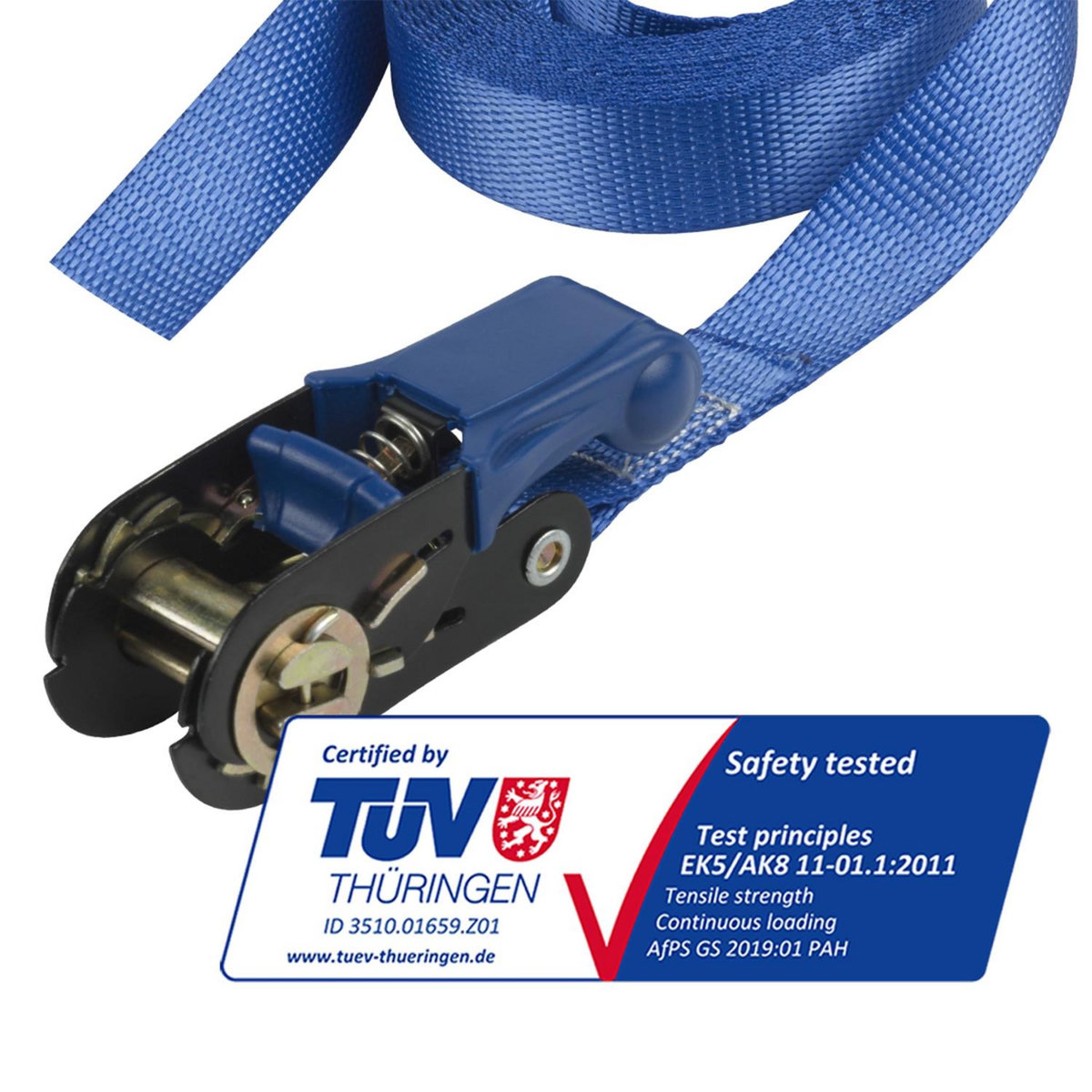 Master lock 4365EURDAT Sangle à Cliquet Certifiée, Bleu, 5m x 25mm Sangle