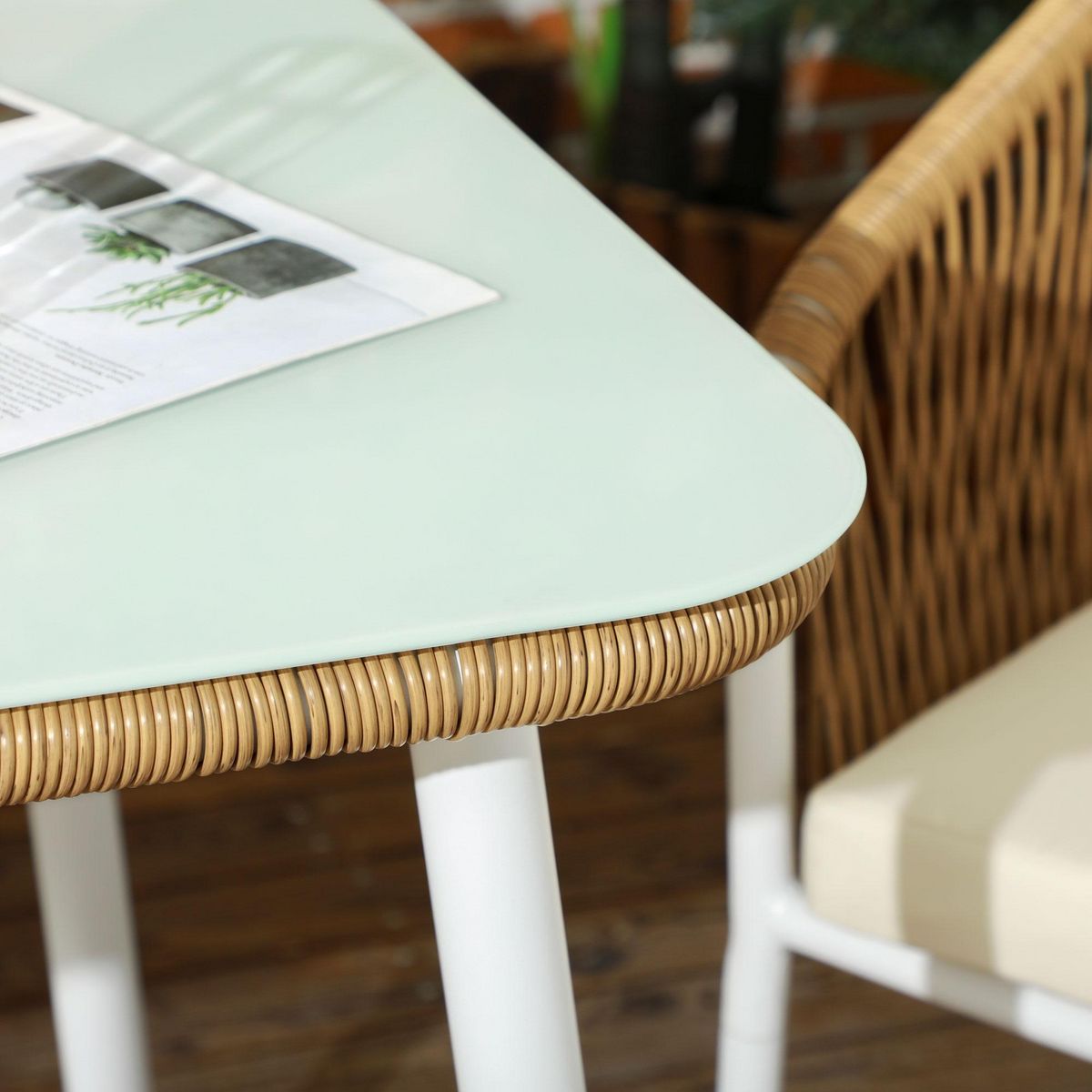 OUTSUNNY Salon de jardin 4 places 5 pièces table à manger chaises empilables coussins alu résine blanc beige