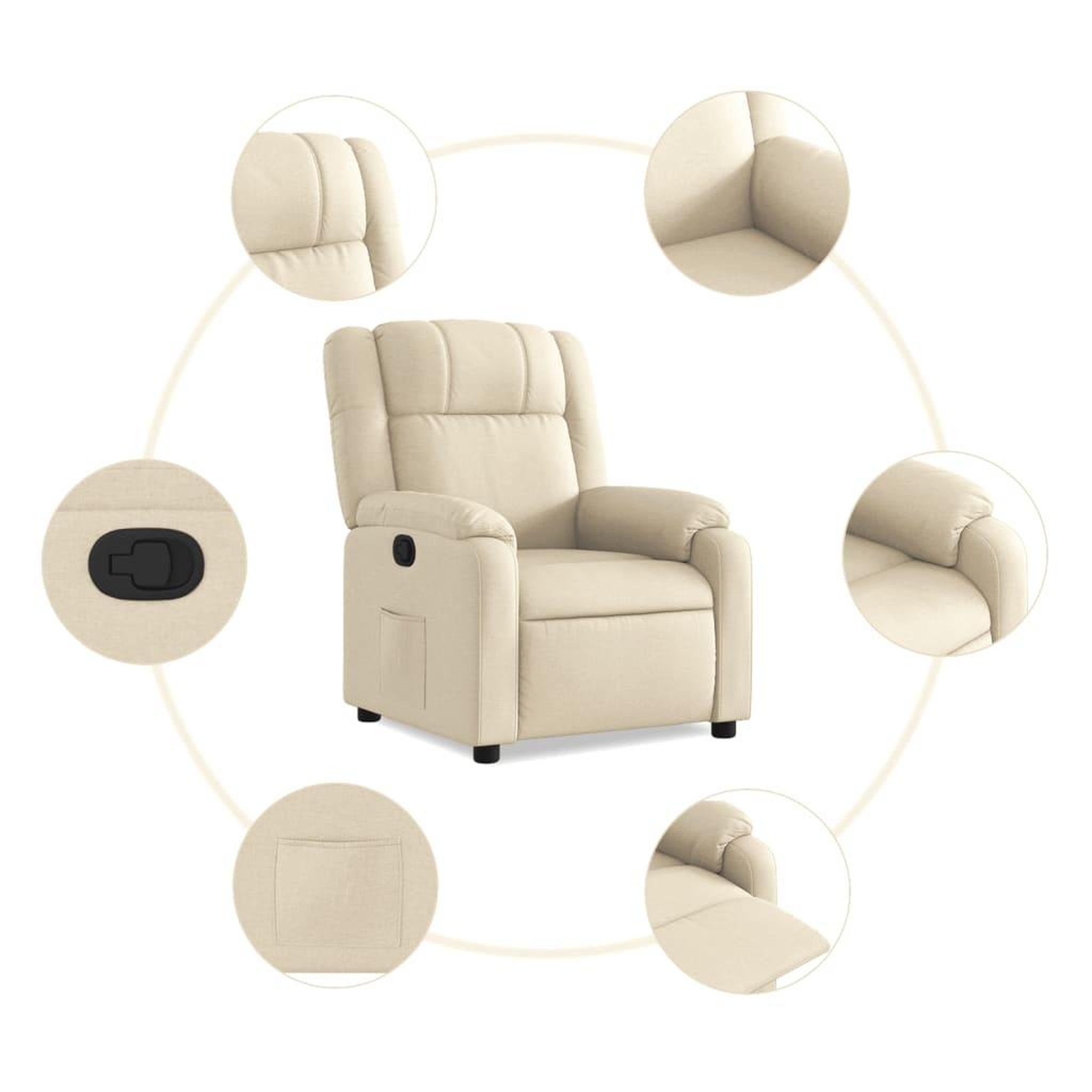 Voir la diapositive 5 : VIDAXL Fauteuil inclinable Creme Tissu