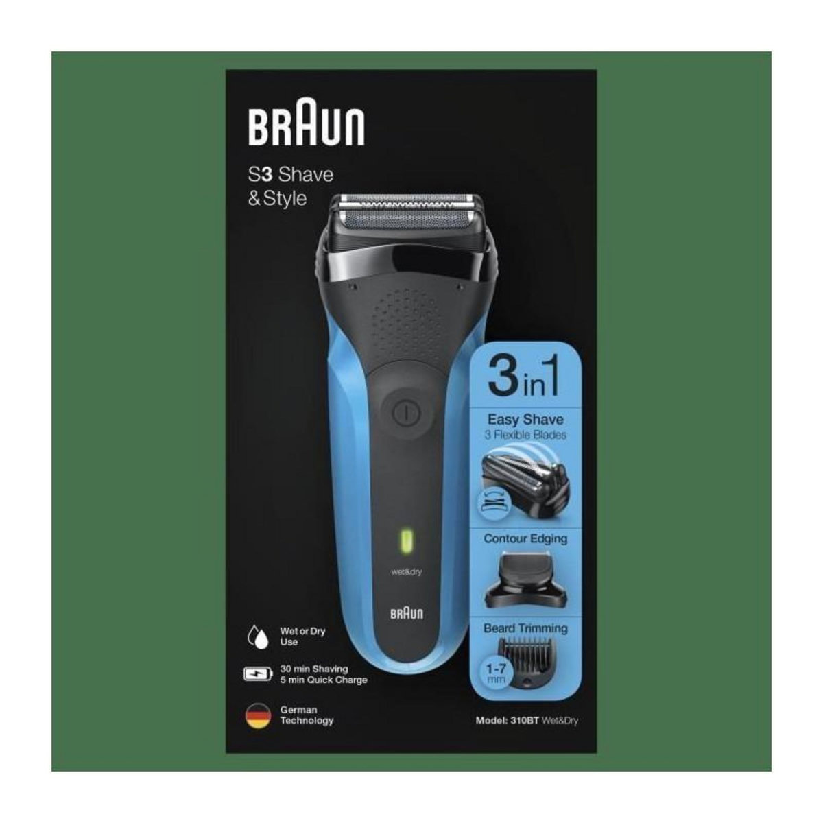 BRAUN Braun Series 3 310BT Rasoir Electrique Homme -  3 lames flexibles qui sadaptent aux contours de votre visage