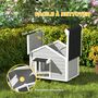 Voir la diapositive 5 : PAWHUT Niche chien sur pied design cottage - toit bitumé ouvrant, 2 portes, rideau à lanières - bois blanc gris