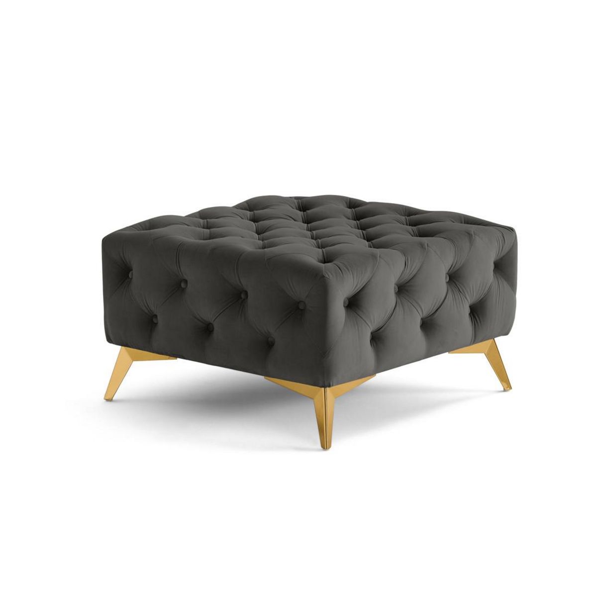LISA DESIGN Camden - pouf chesterfield en velours - pieds en métal doré