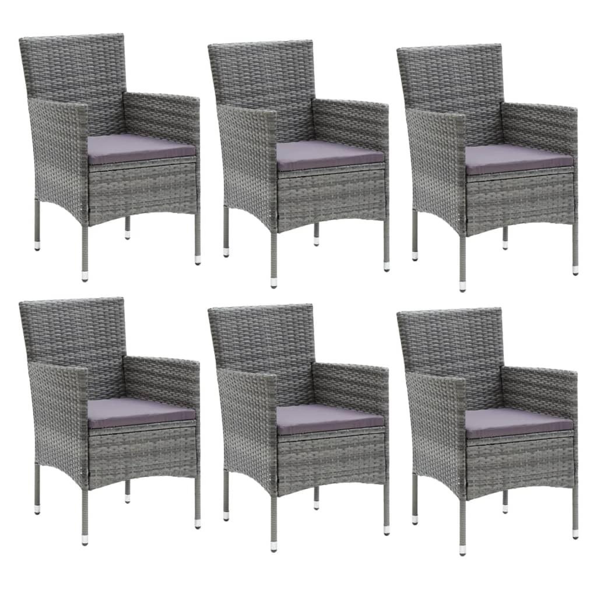 Voir la diapositive 3 : VIDAXL Ensemble a manger de jardin coussins 7pcs Resine tressee Gris