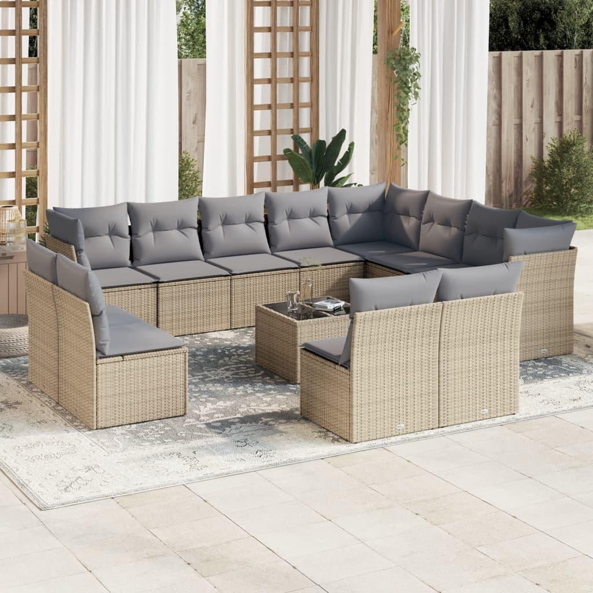 VIDAXL Salon de jardin avec coussins 13 pcs beige resine tressee