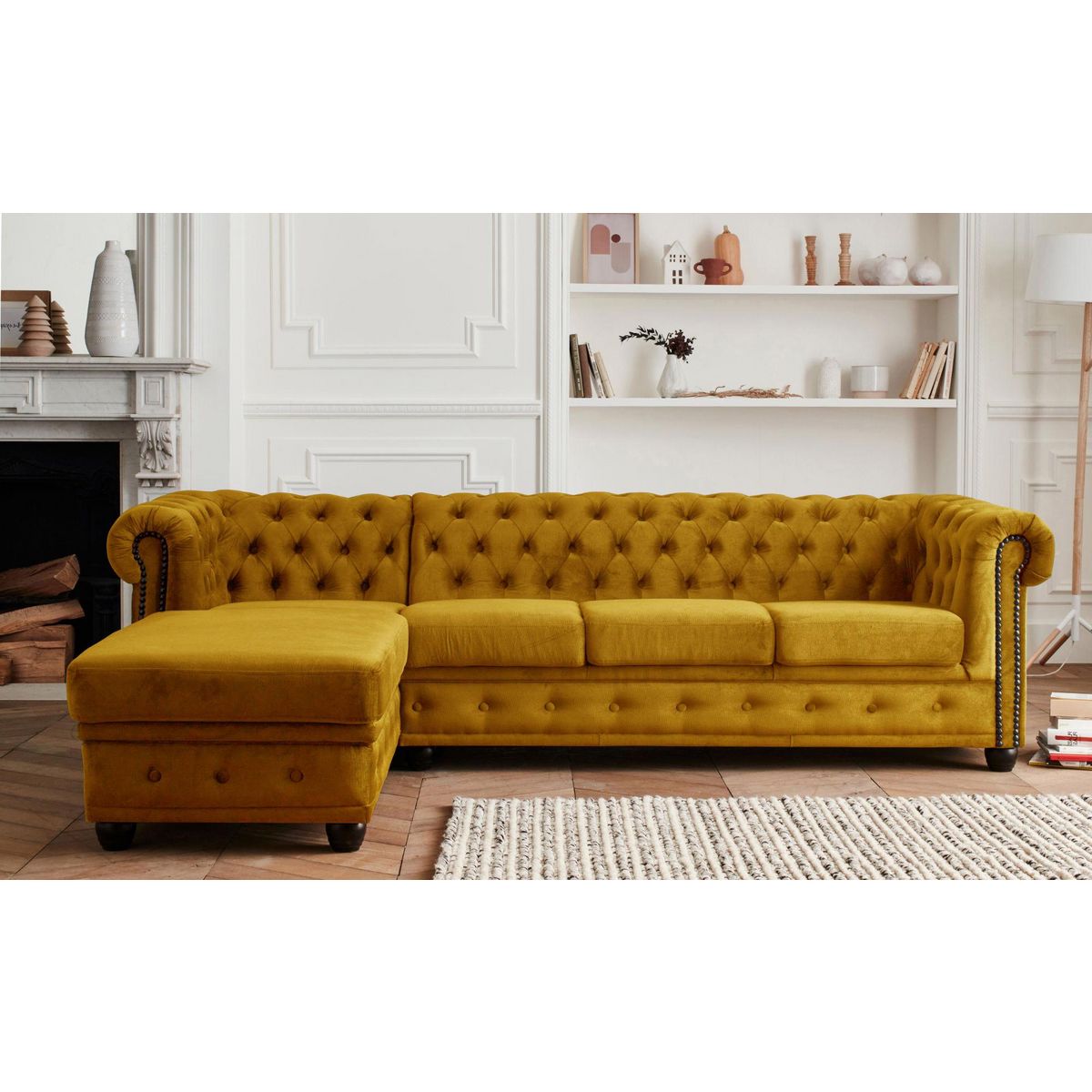 LISA DESIGN William - canapé chesterfield d'angle gauche - 4 places - en velours