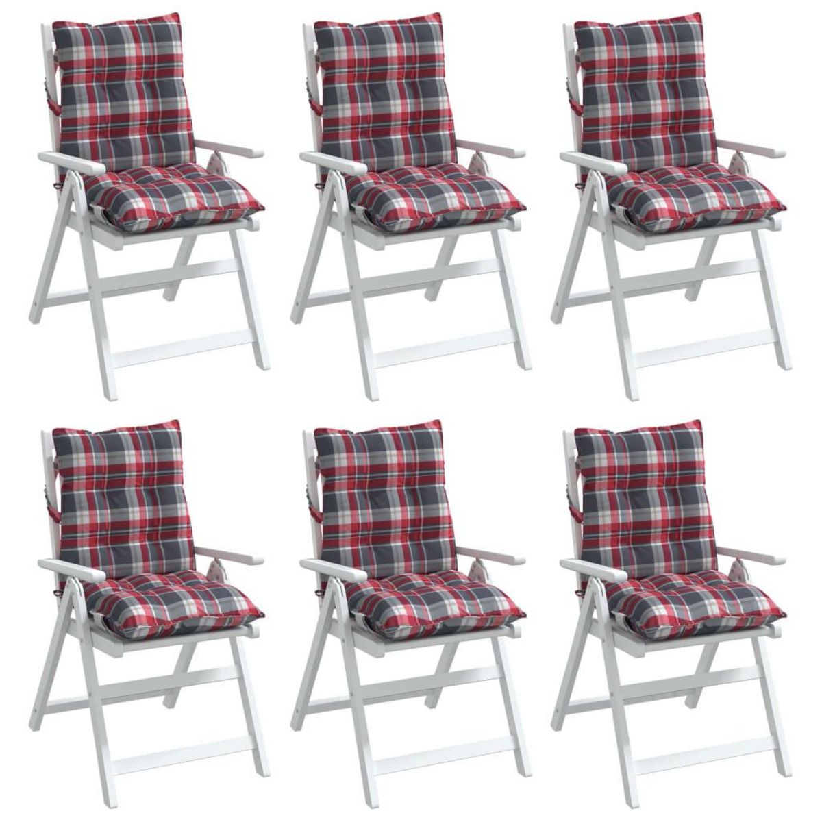 VIDAXL Coussins de chaise a dossier bas lot de 6 motif carreaux rouge