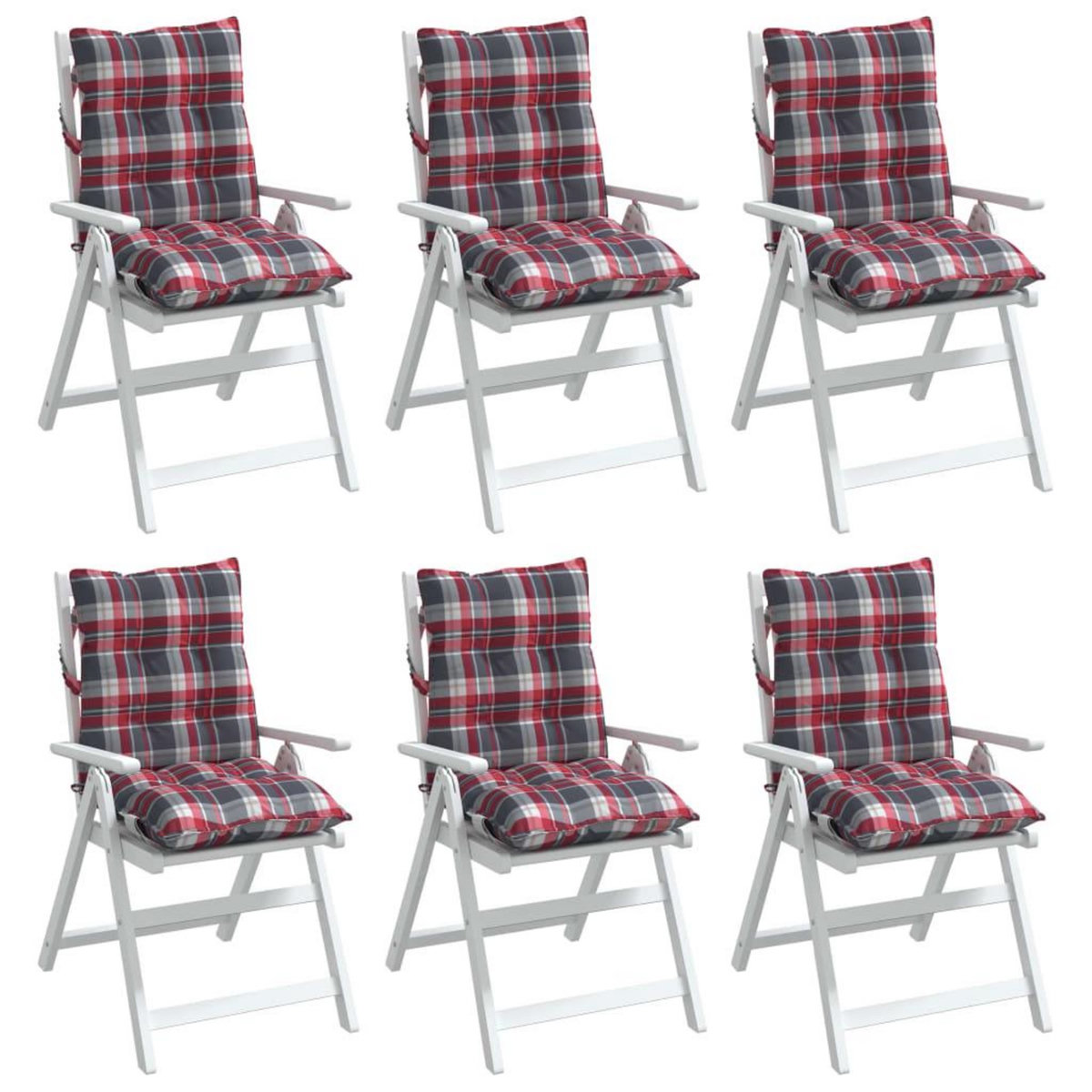 VIDAXL Coussins de chaise a dossier bas lot de 6 motif carreaux rouge