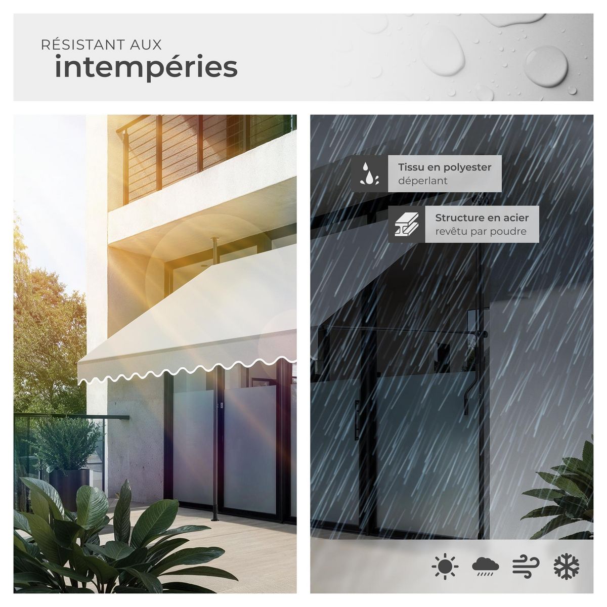 tectake Store à pince sans perçage avec manivelle gris clair 300 x 180 cm