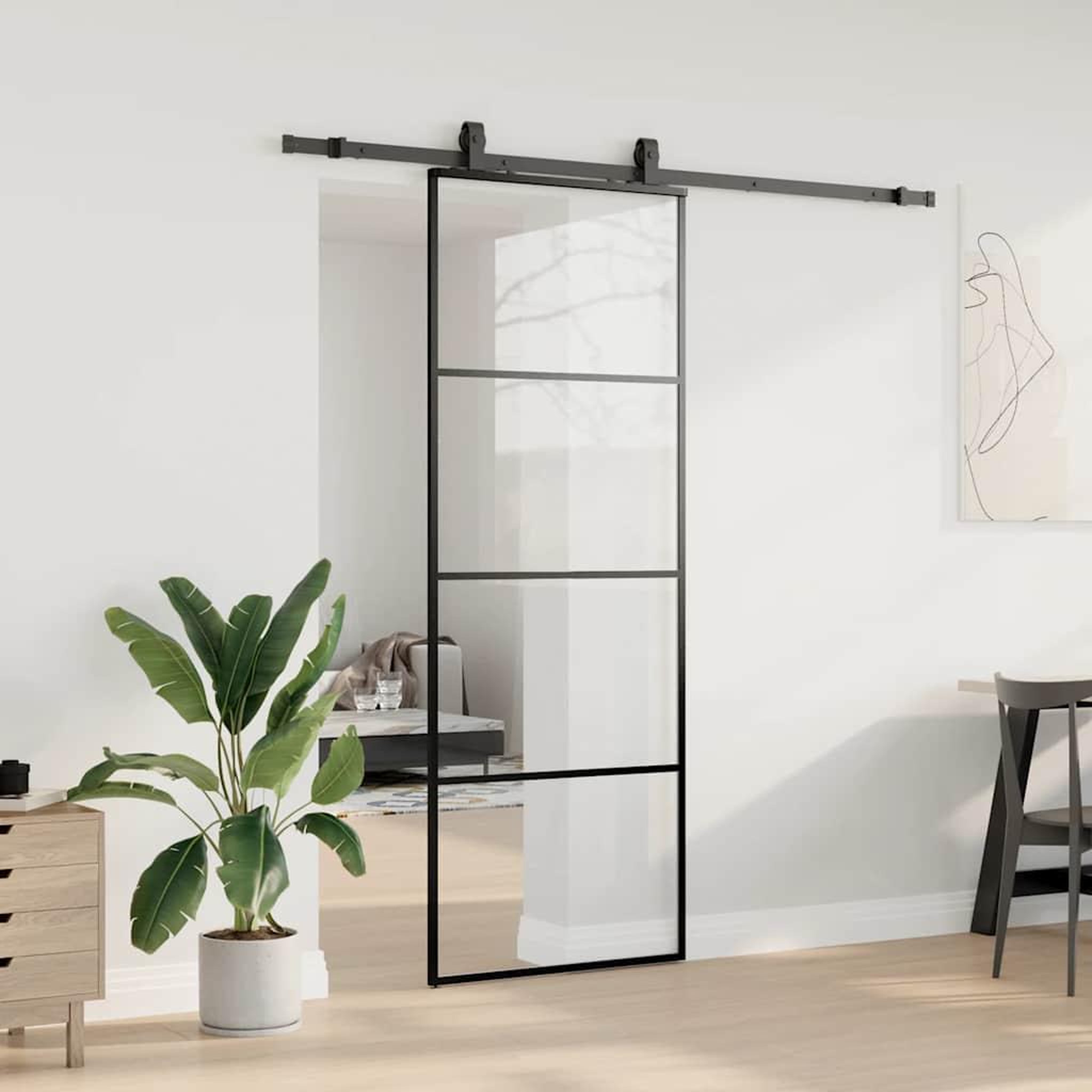 Voir la diapositive 3 : VIDAXL Porte coulissante kit de quincaillerie noir 76x205 cm verre ESG