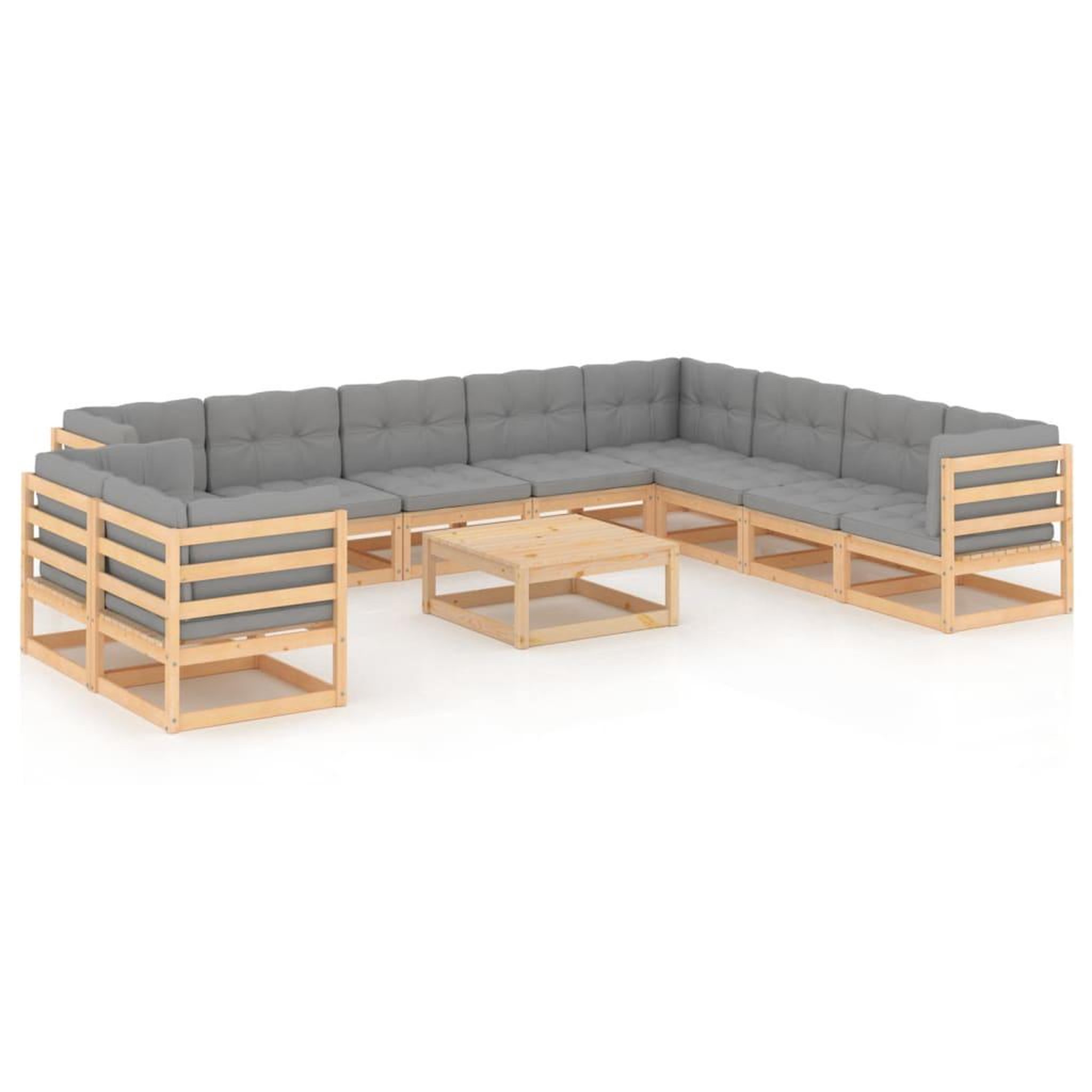 Voir la diapositive 1 : VIDAXL Salon de jardin 11 pcs avec coussins Bois de pin massif