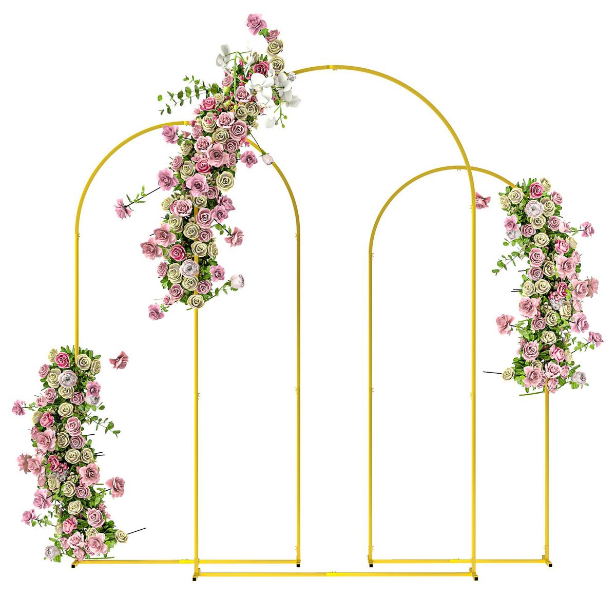 OUTSUNNY Arches décoratives - lot de 3 arches de mariage - arches de ballon - dim. 120L x 40l x 220H cm - métal doré