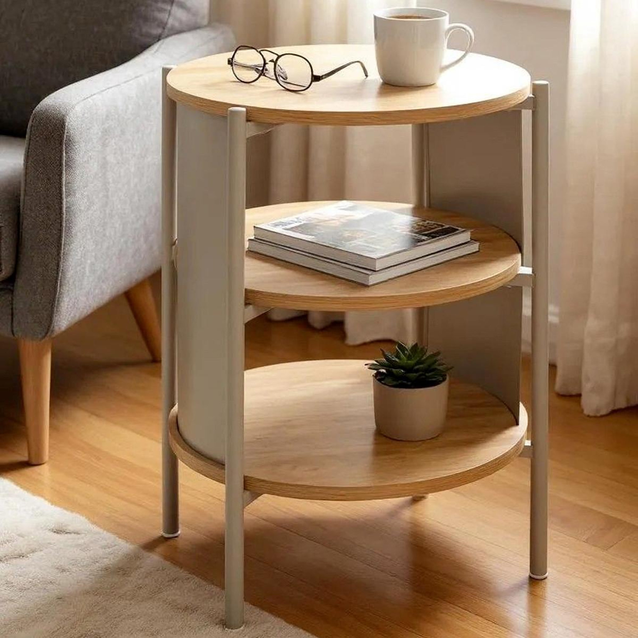Voir la diapositive 4 : Paris Prix Table de chevet avec étagères  morphee  60cm gris & naturel
