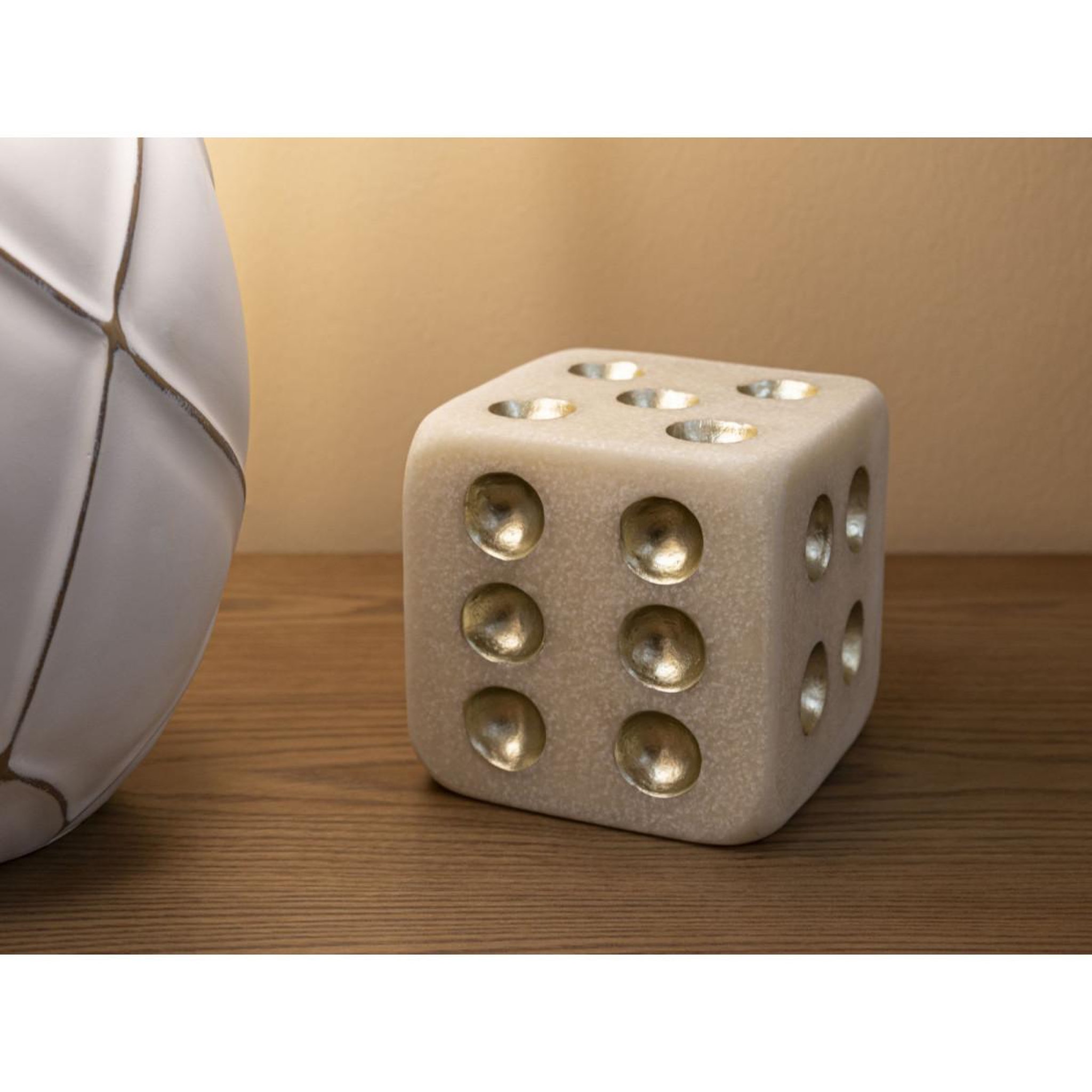 Voir la diapositive 6 : Paris Prix Dé déco en résine  quarzy  12cm blanc & or