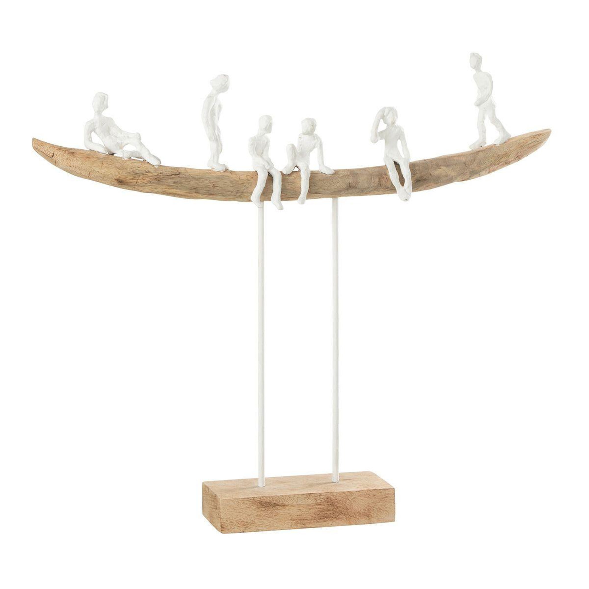 J-LINE Statuette déco en bois  personnage sur banc  47cm naturel