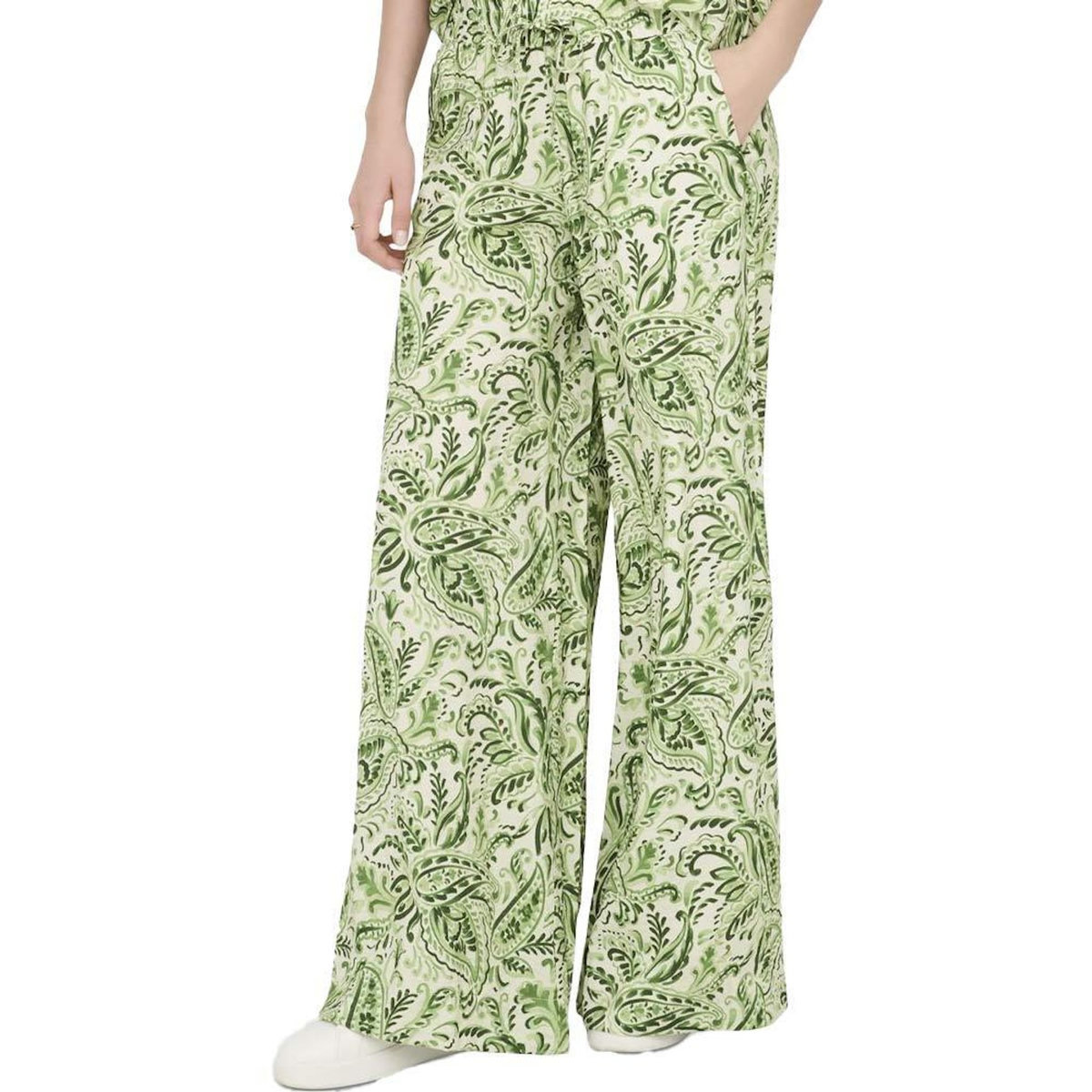JACQUELINE DE YONG Pantalon fluide Imprimé Vert/Blanc Femme JDY Life Palazzo