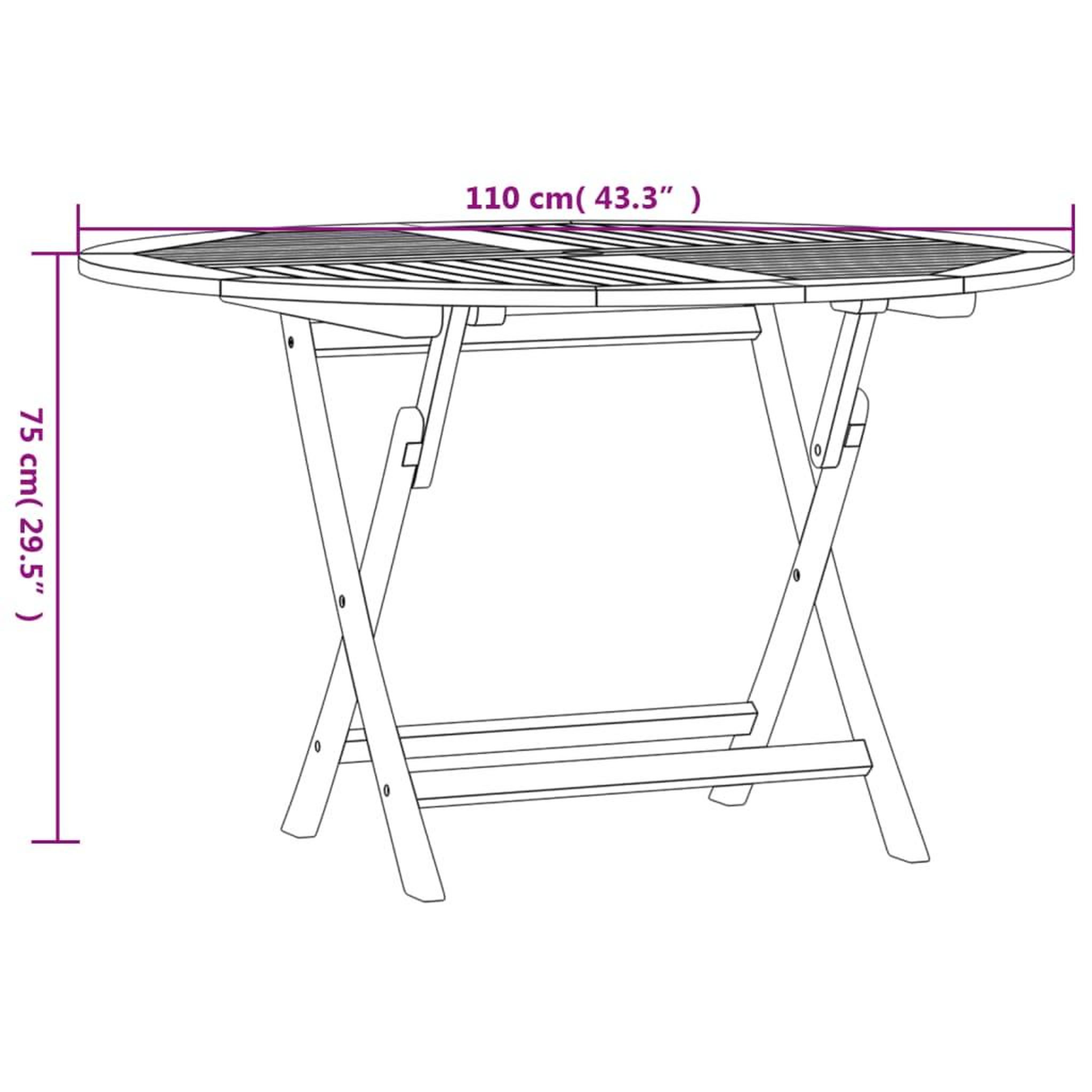 Voir la diapositive 6 : VIDAXL Table pliable de jardin Ø 110x75 cm bois massif de teck