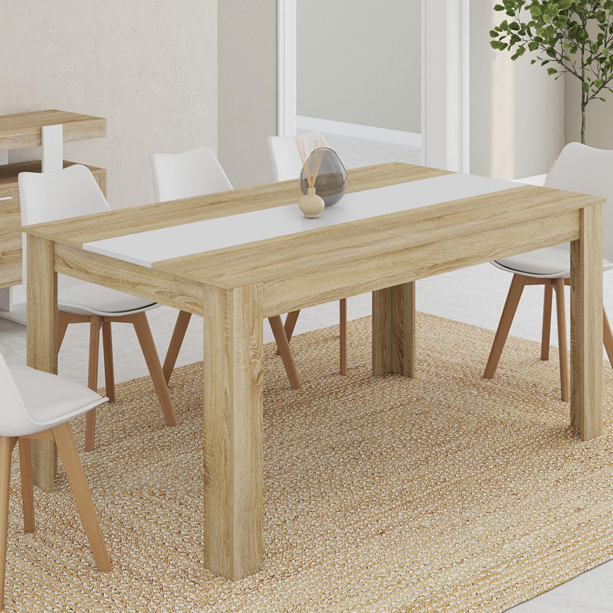 Voir la diapositive 2 : ID MARKET Table à manger rectangle georgia 8 personnes imitation hêtre et blanche 160 x 80 cm