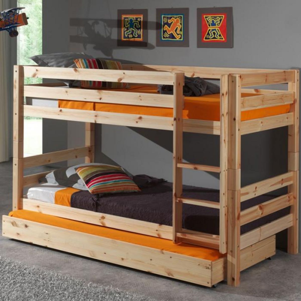 Paris Prix Lit Enfant Superposé & Tiroir de Lit  Pino  90x190cm Naturel