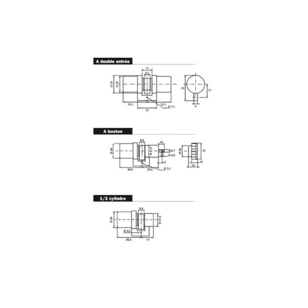 BRICARD Cylindre monobloc SUPER SURETE double entrée sans bille 39.5x39.5 BRICARD 811000