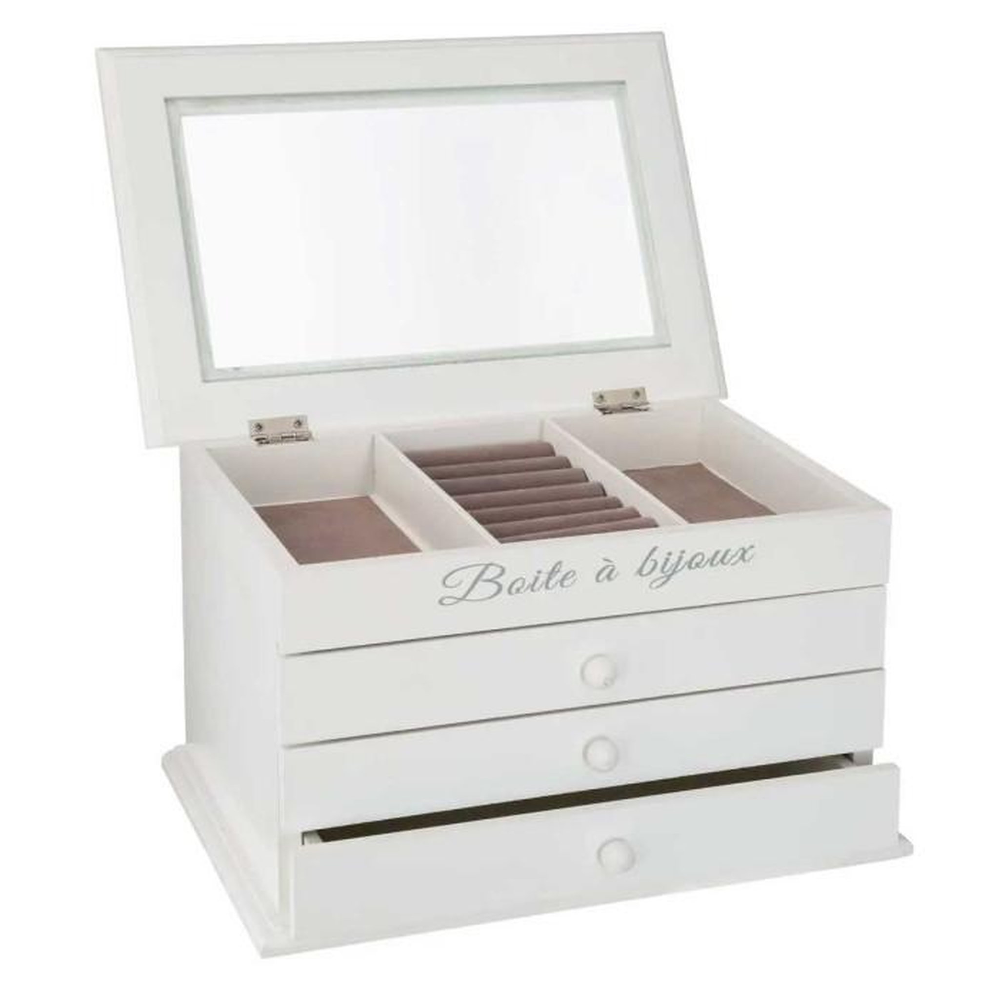 Voir la diapositive 3 : ATMOSPHERA Boîte à Bijoux Vitrée 3 Tiroirs  Charme  25cm Blanc