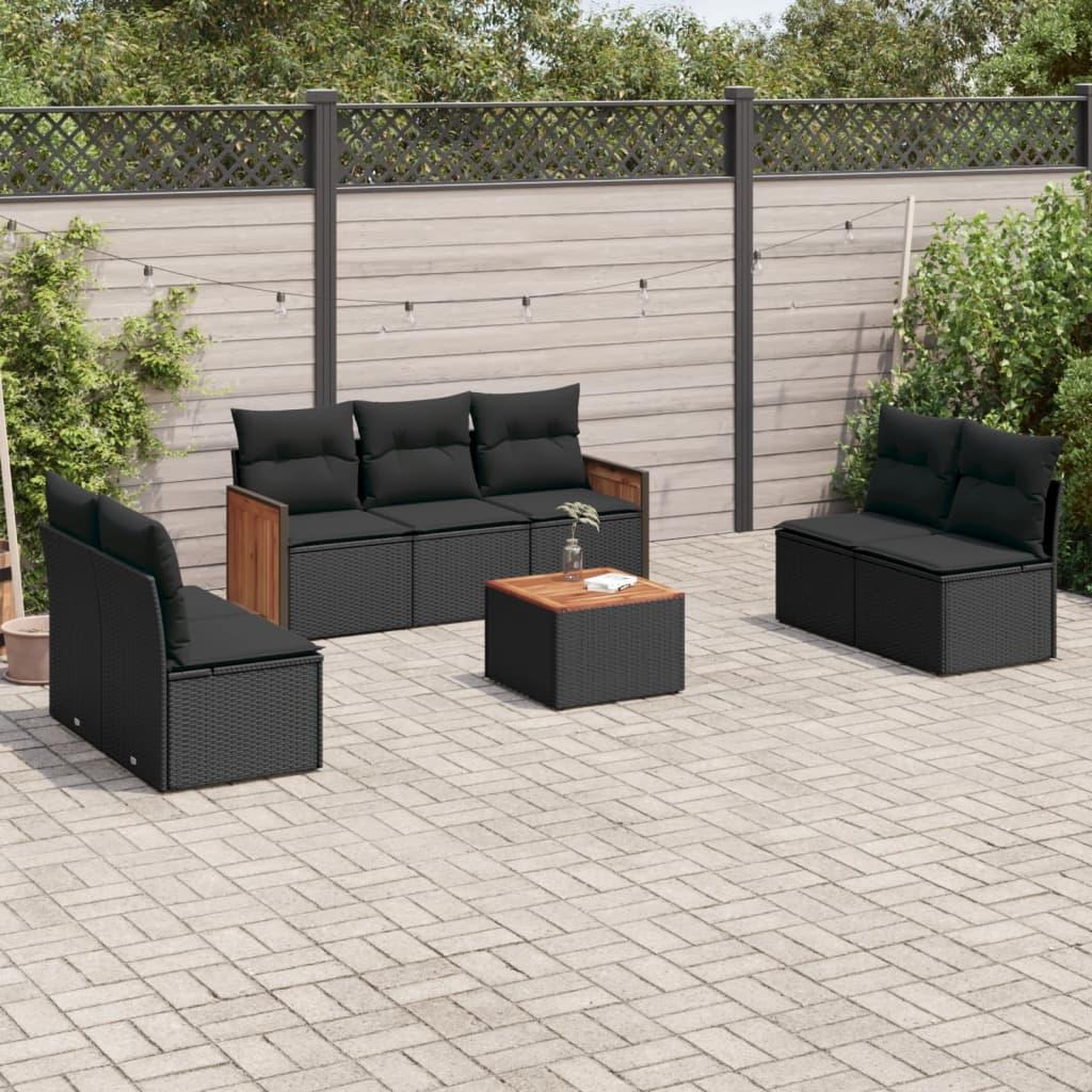 VIDAXL Salon de jardin 8 pcs avec coussins noir resine tressee