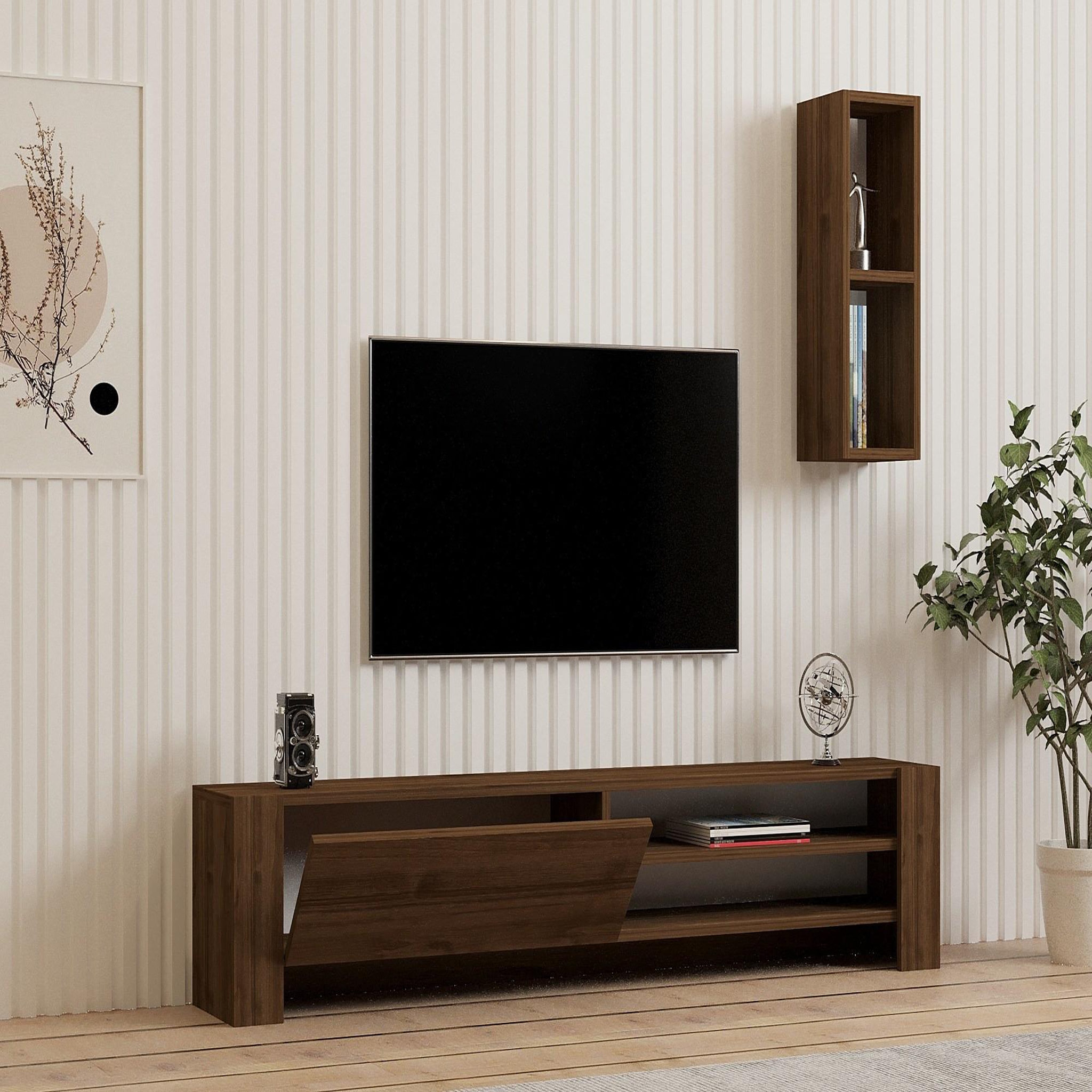 Voir la diapositive 4 : Habitat et Jardin Meuble tv avec étagère murale en bois  naz  - 160 x 26 x 33 cm - marron