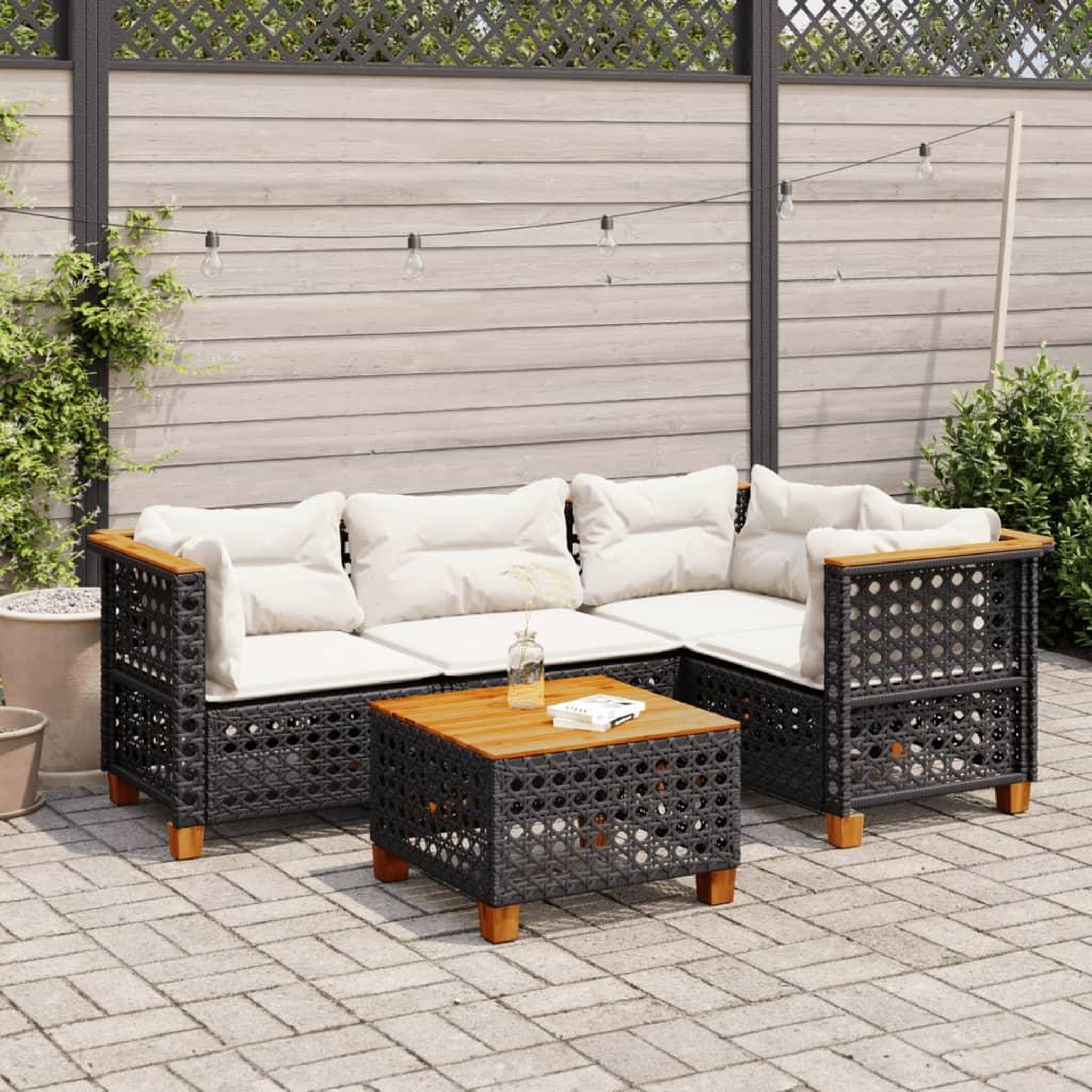 VIDAXL Salon de jardin 5 pcs avec coussins noir resine tressee