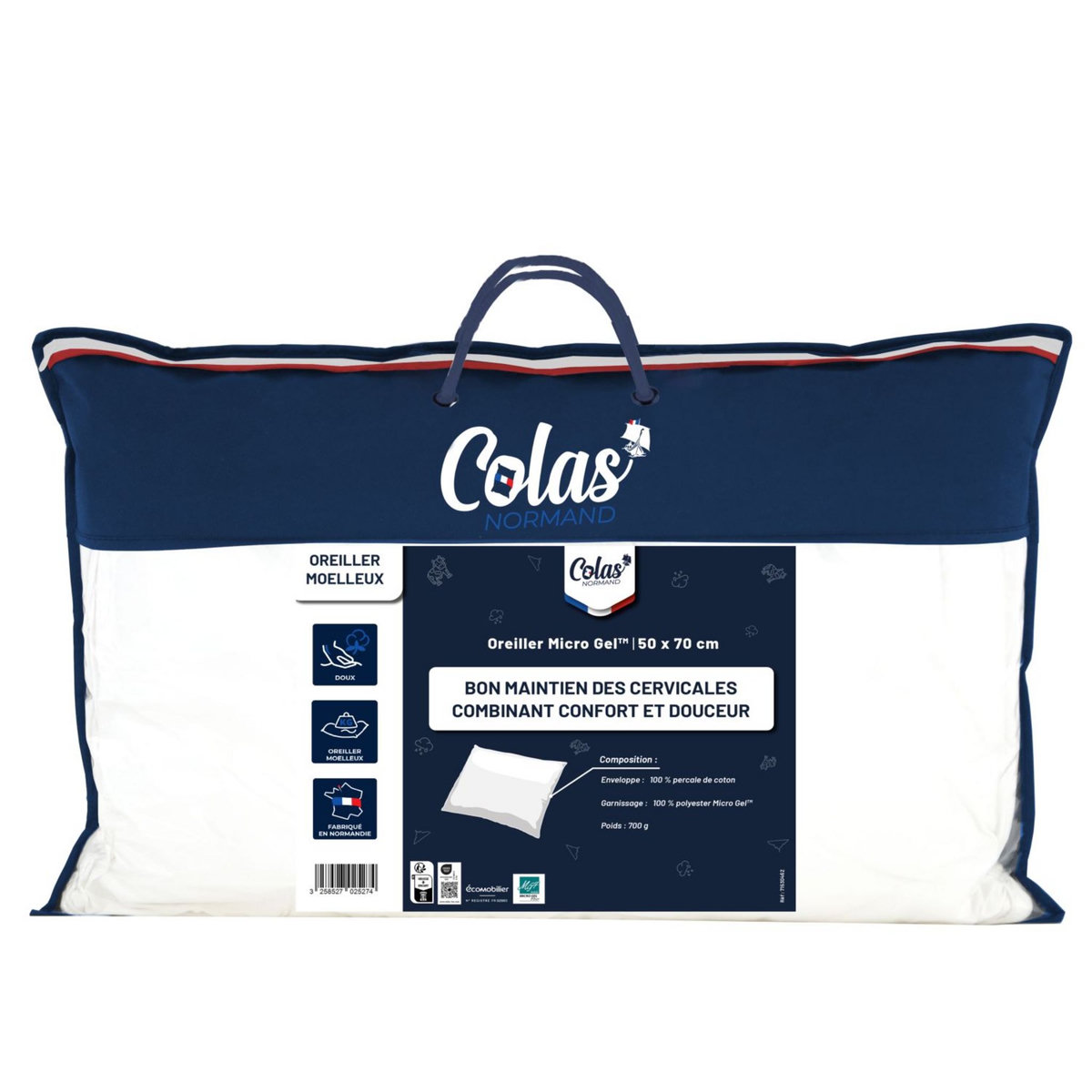 COLAS NORMAND Oreiller micro gel confort moelleux 