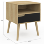 Voir la diapositive 5 : ID MARKET Lot de 2 tables de chevet HELSINKI scandinaves 1 tiroir avec niche effet hêtre et noir