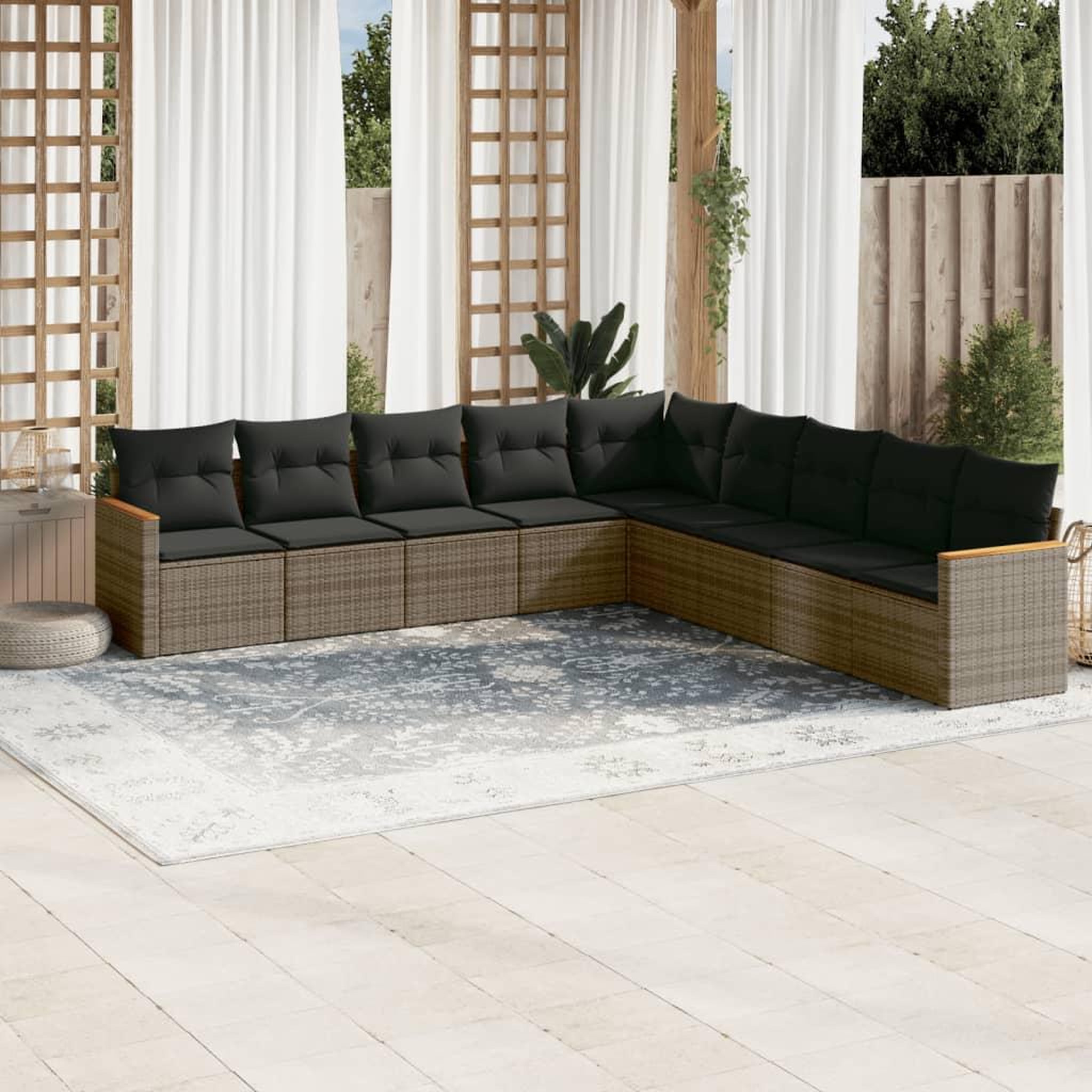 VIDAXL Salon de jardin 9 pcs avec coussins gris resine tressee