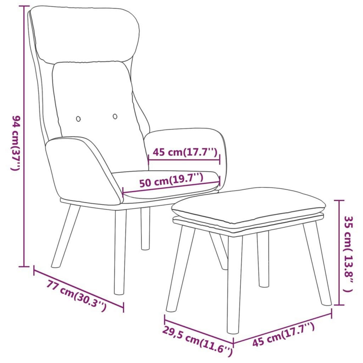 VIDAXL Chaise de relaxation avec repose-pied Noir Similicuir et tissu