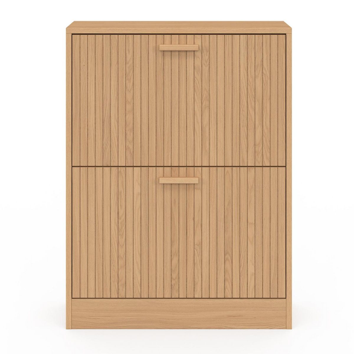 ID MARKET Meuble à chaussures 12 paires JULIETTE 2 portes lattes tasseau bois coloris chêne