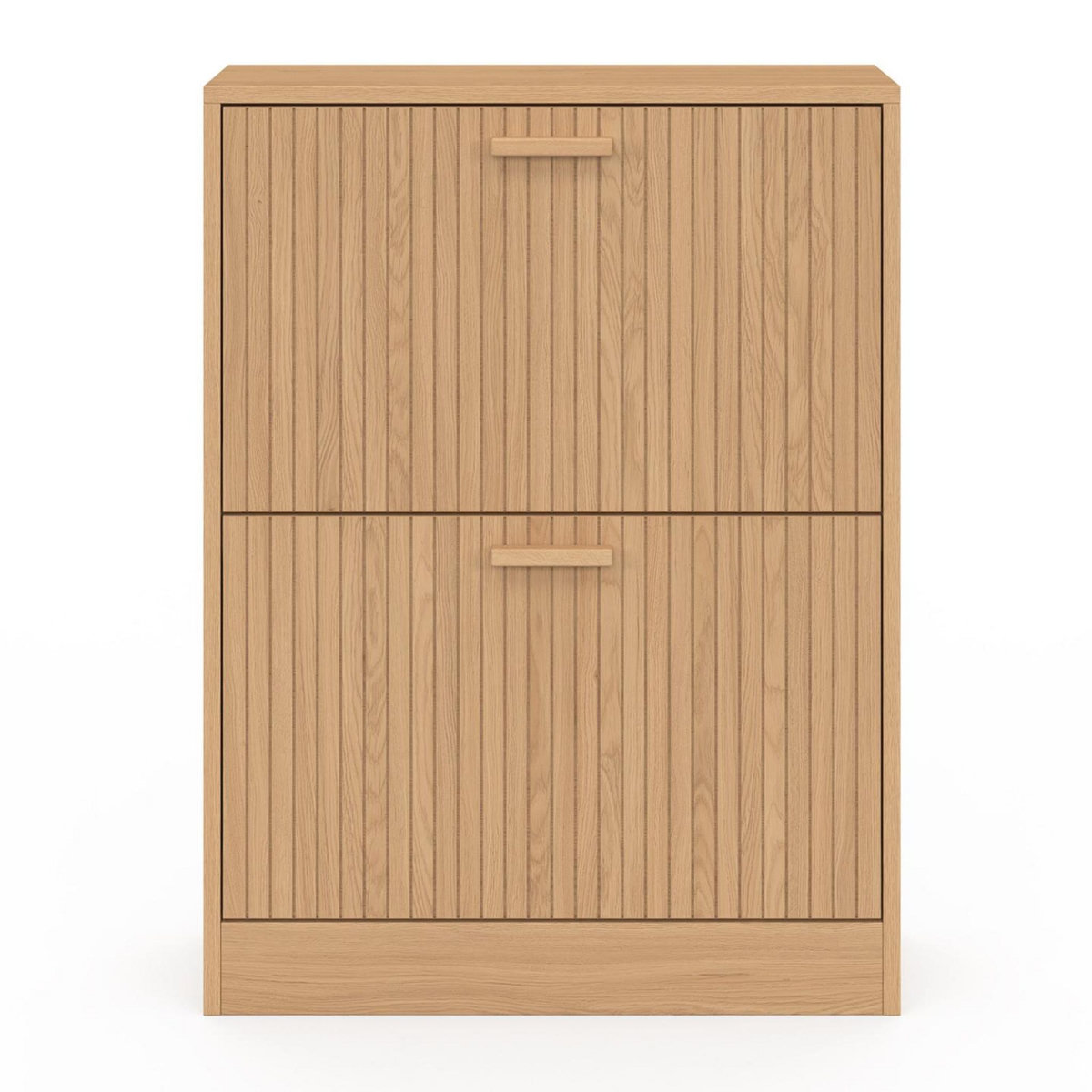 ID MARKET Meuble à chaussures 12 paires JULIETTE 2 portes lattes tasseau bois coloris chêne