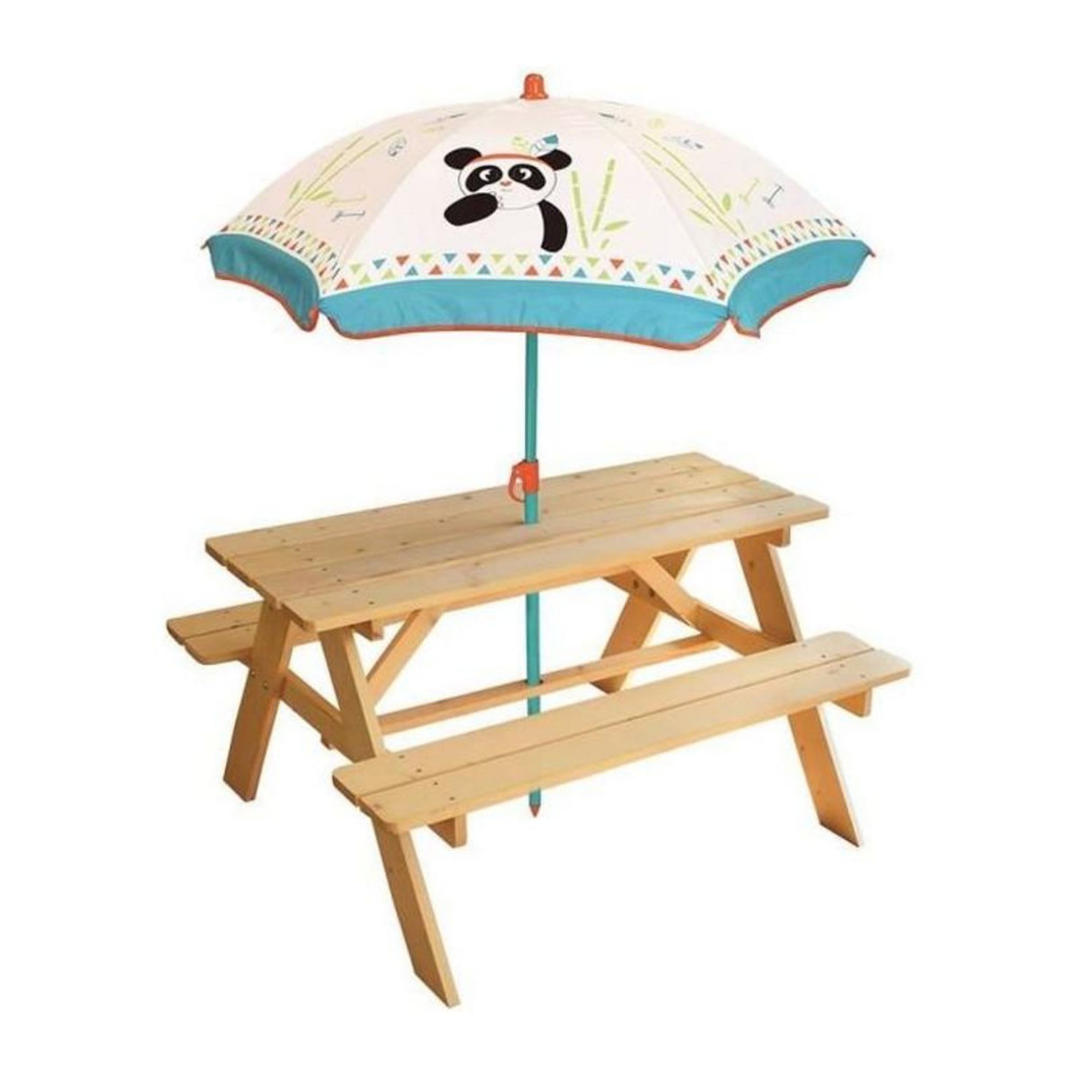Fun House FUN HOUSE 713144 INDIAN PANDA Table pique-nique en bois avec parasol pour enfant