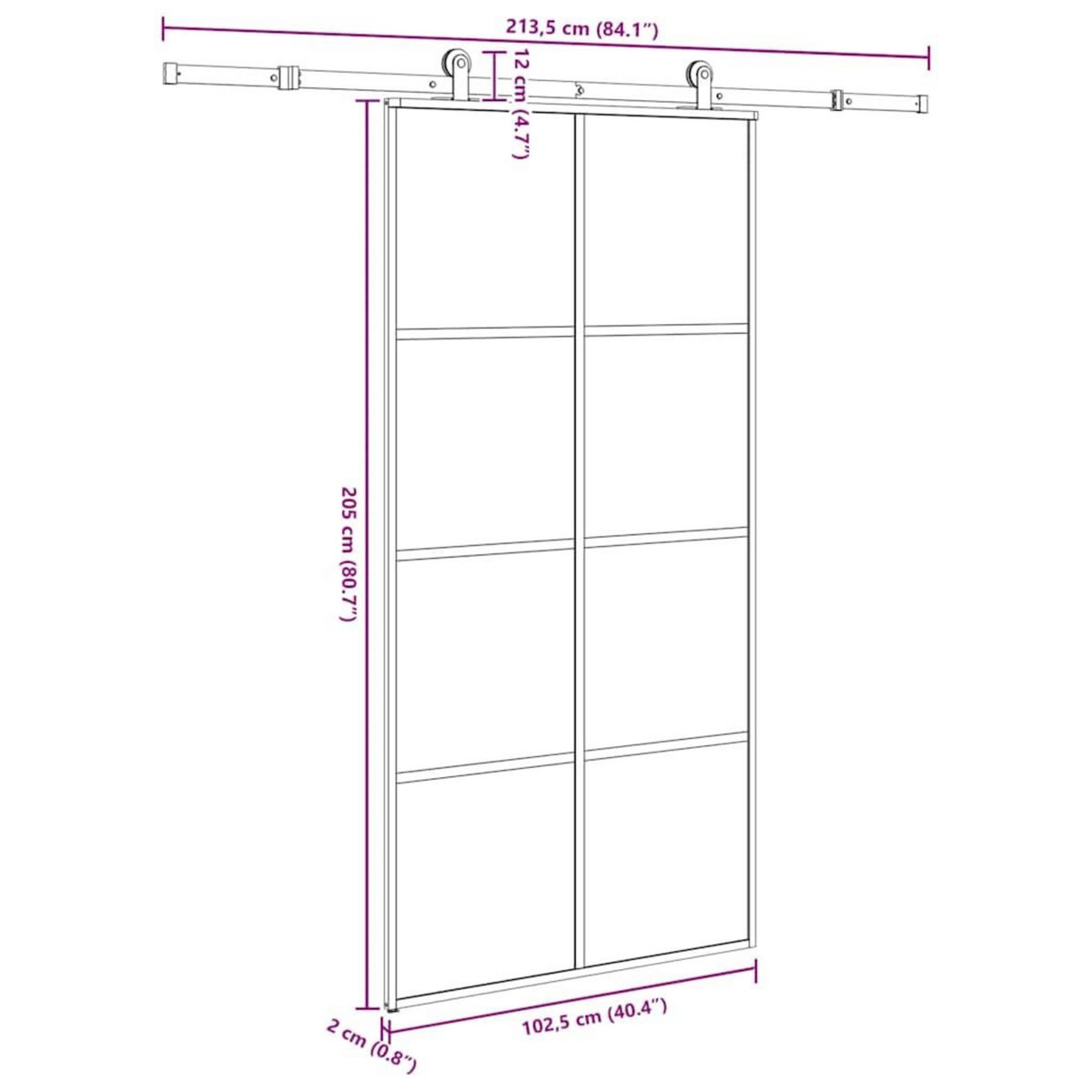 VIDAXL Porte coulissante et kit de quincaillerie 102,5x205cm Verre ESG