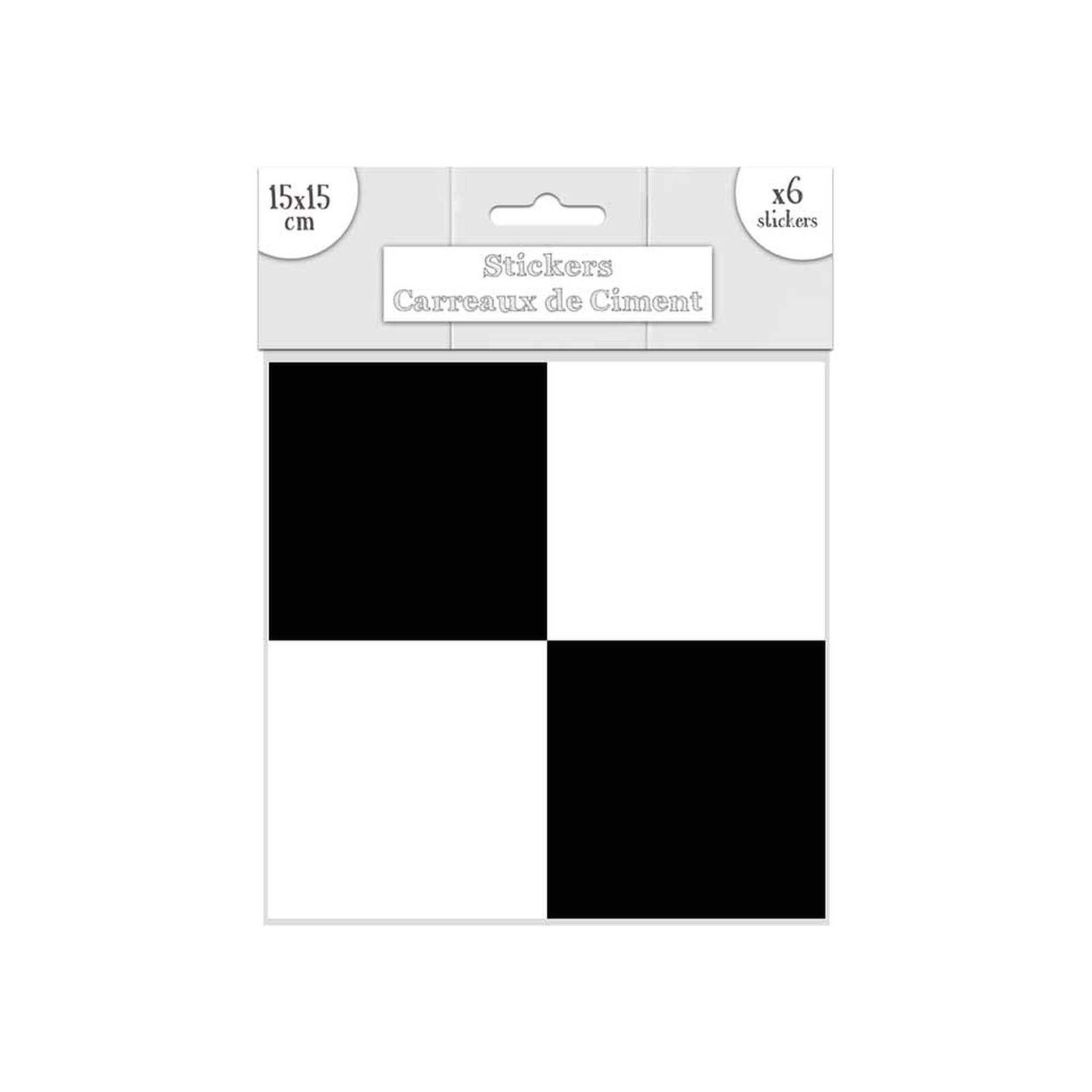 SUD TRADING 6 stickers carreaux de ciment - 15 x 15 cm - carrés noirs et blancs