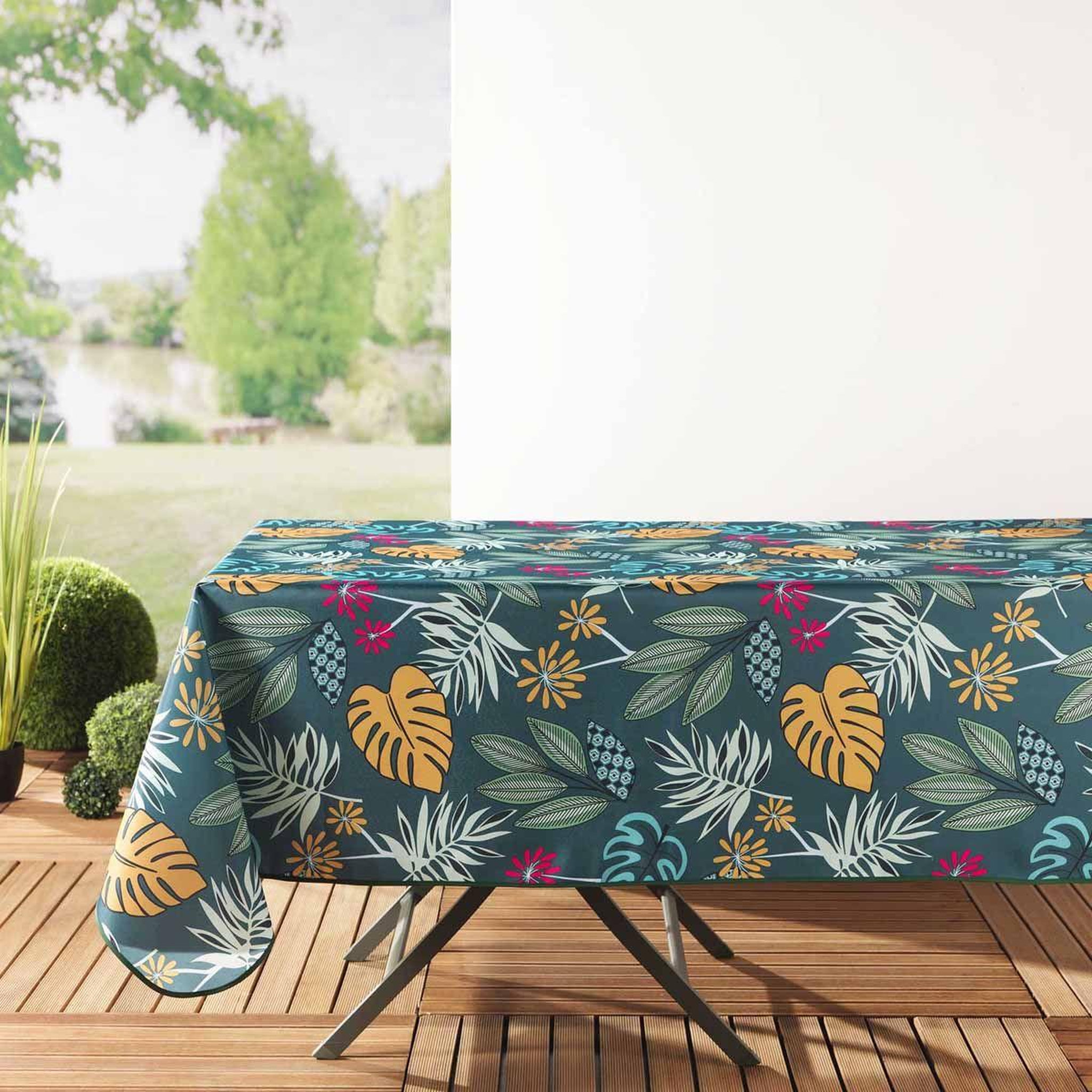 Voir la diapositive 2 : Douceur d'Intérieur Nappe toile cirée  lilidae  140x300cm turquoise