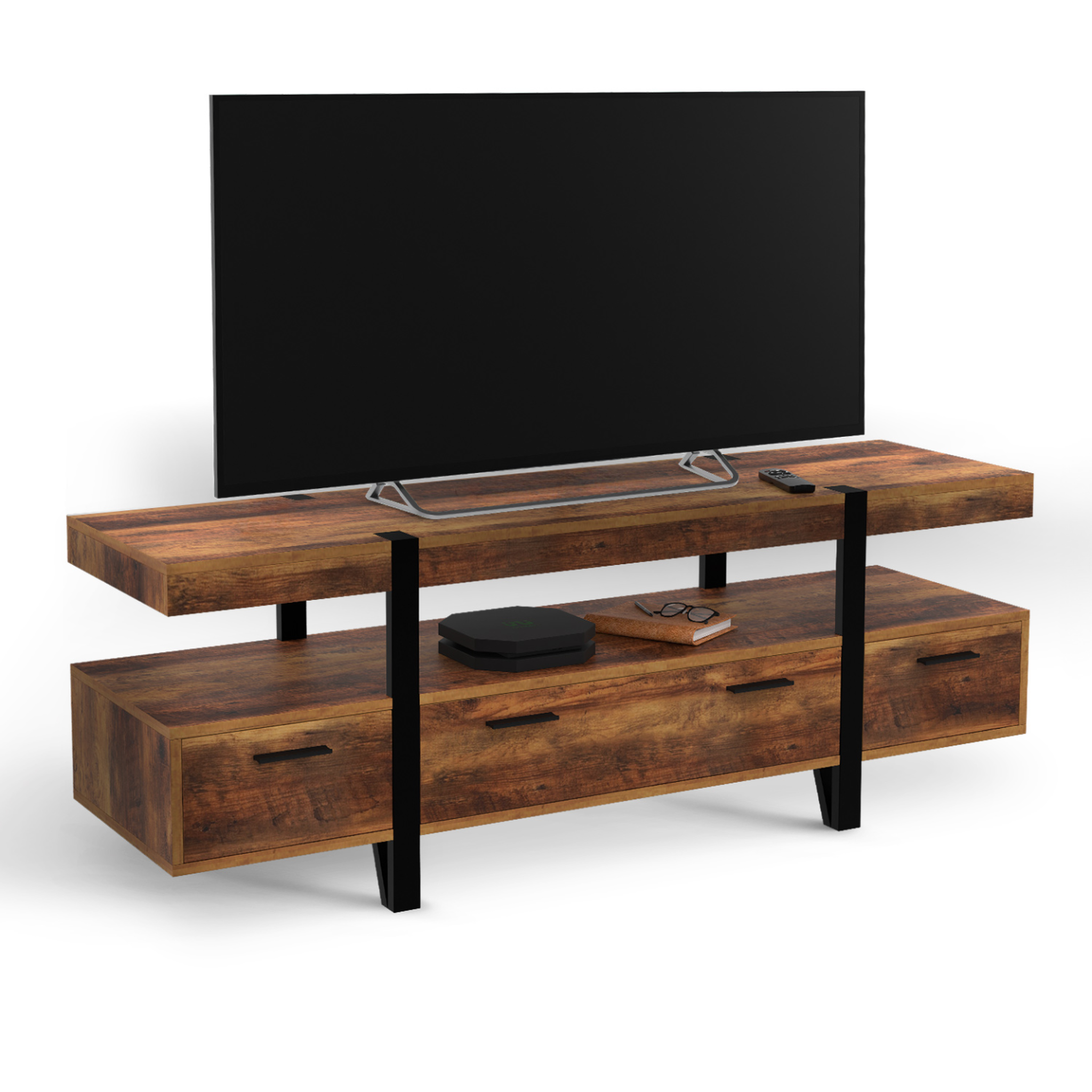ID MARKET Meuble tv 140 cm austria avec tiroirs bois pieds épingle