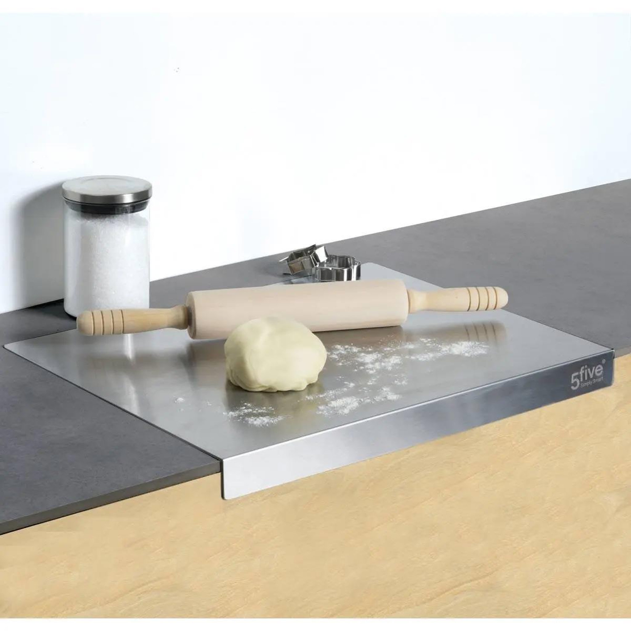 Voir la diapositive 2 : FIVE Planche à pétrir multi-usages  inox  50cm gris