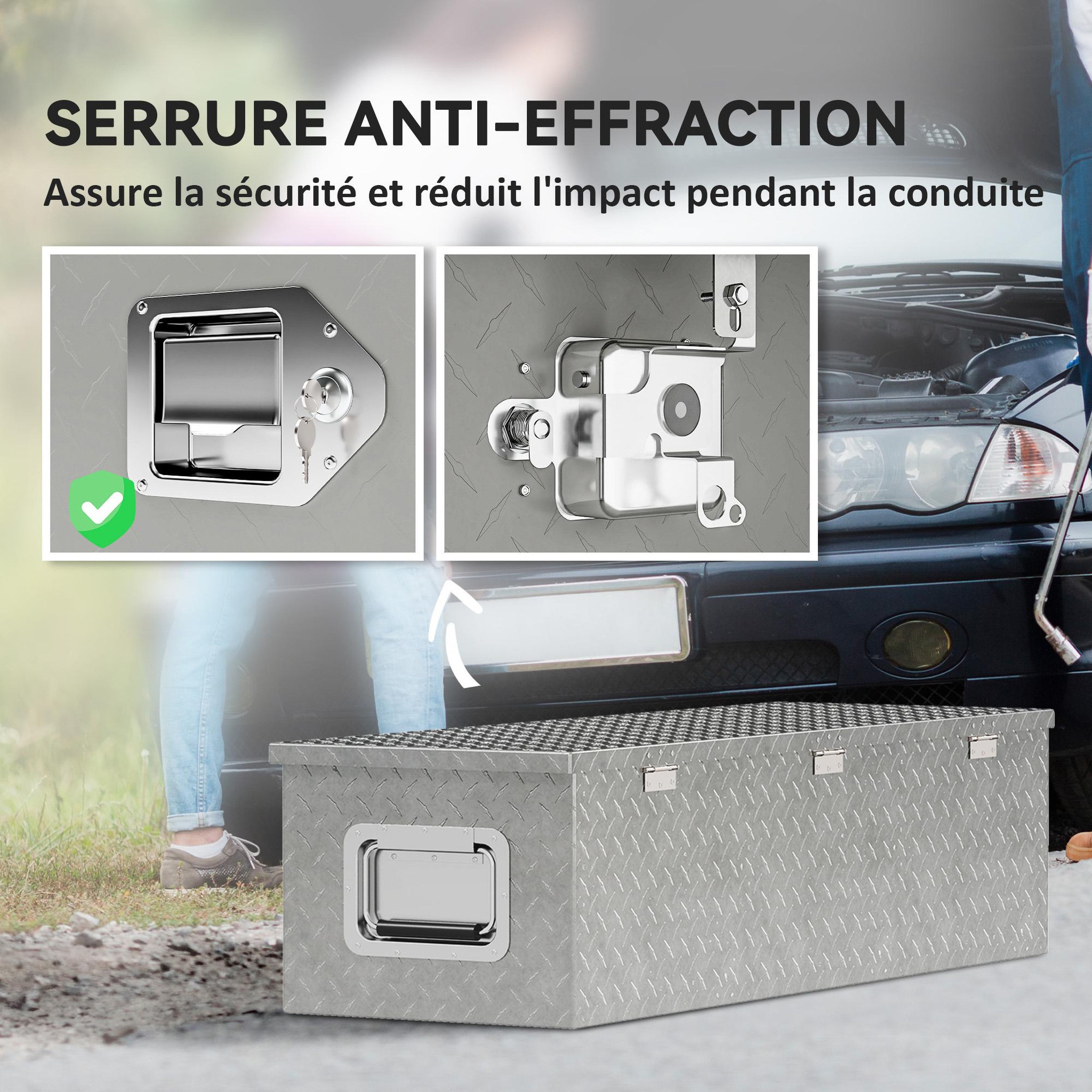 Voir la diapositive 5 : HOMCOM Boîte à outils en aluminium - caisse à outil alu. verrouillage clé vérins poignées - 99 x 33 x 25 cm
